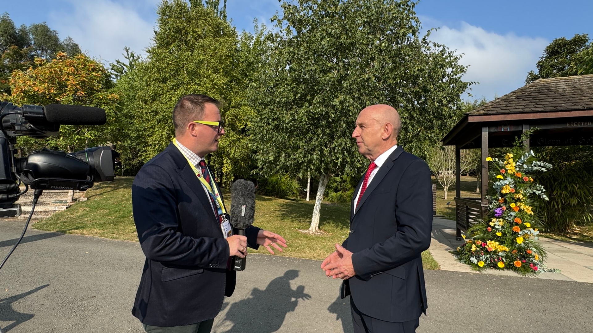 BFBS Forces News reporter James Wharton speaks with Defence Secretary John Healey at the National Memorial Arboretum on the 80th anniversary of VJ Day