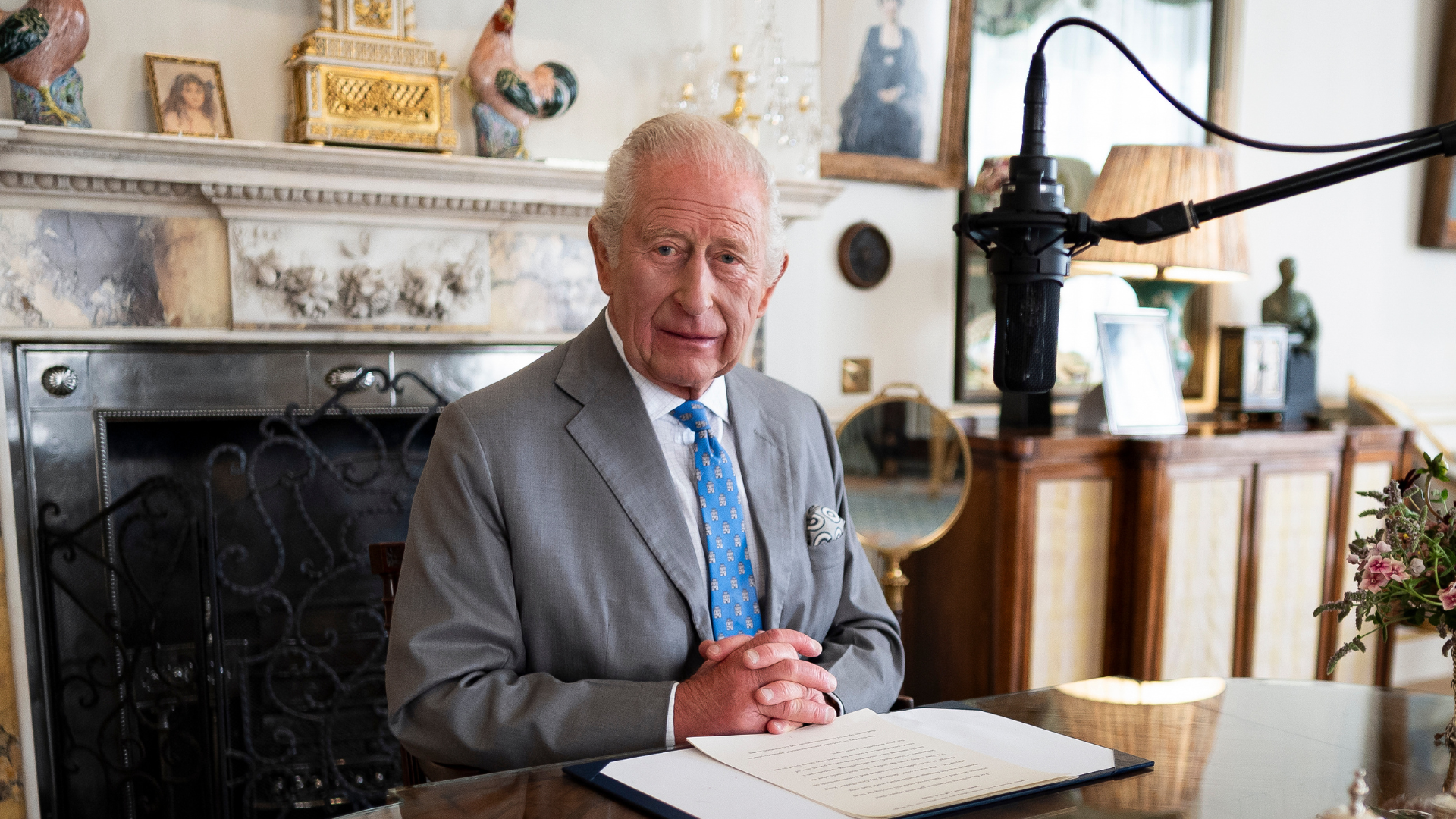 The King records his VJ Day address at Clarence House (Picture: PA)