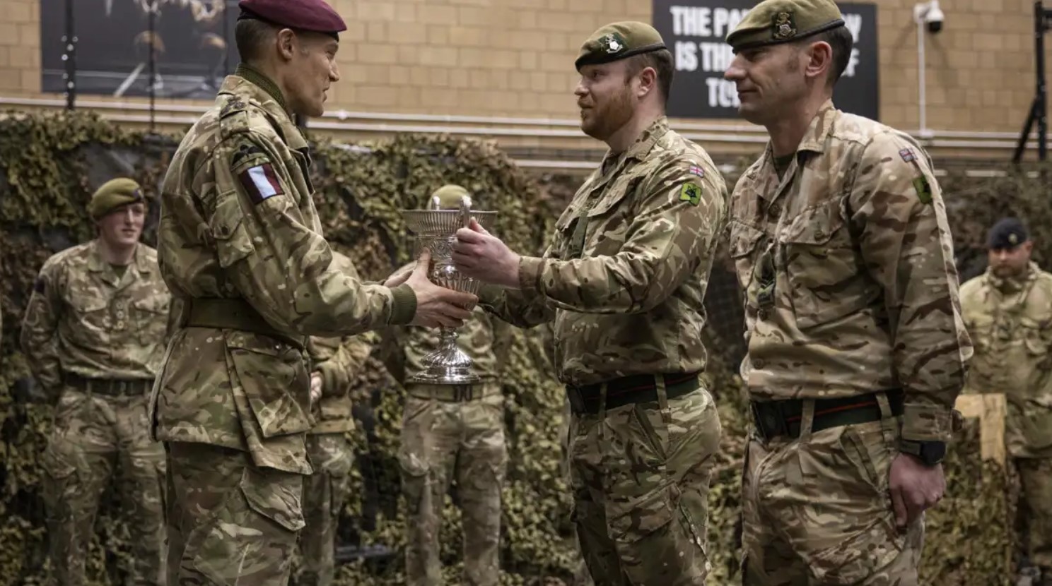 16 Brigade Commander Brigadier Mark Berry presents the competition trophy to winners 2 Royal Yorkshire Regiment CREDIT MOD