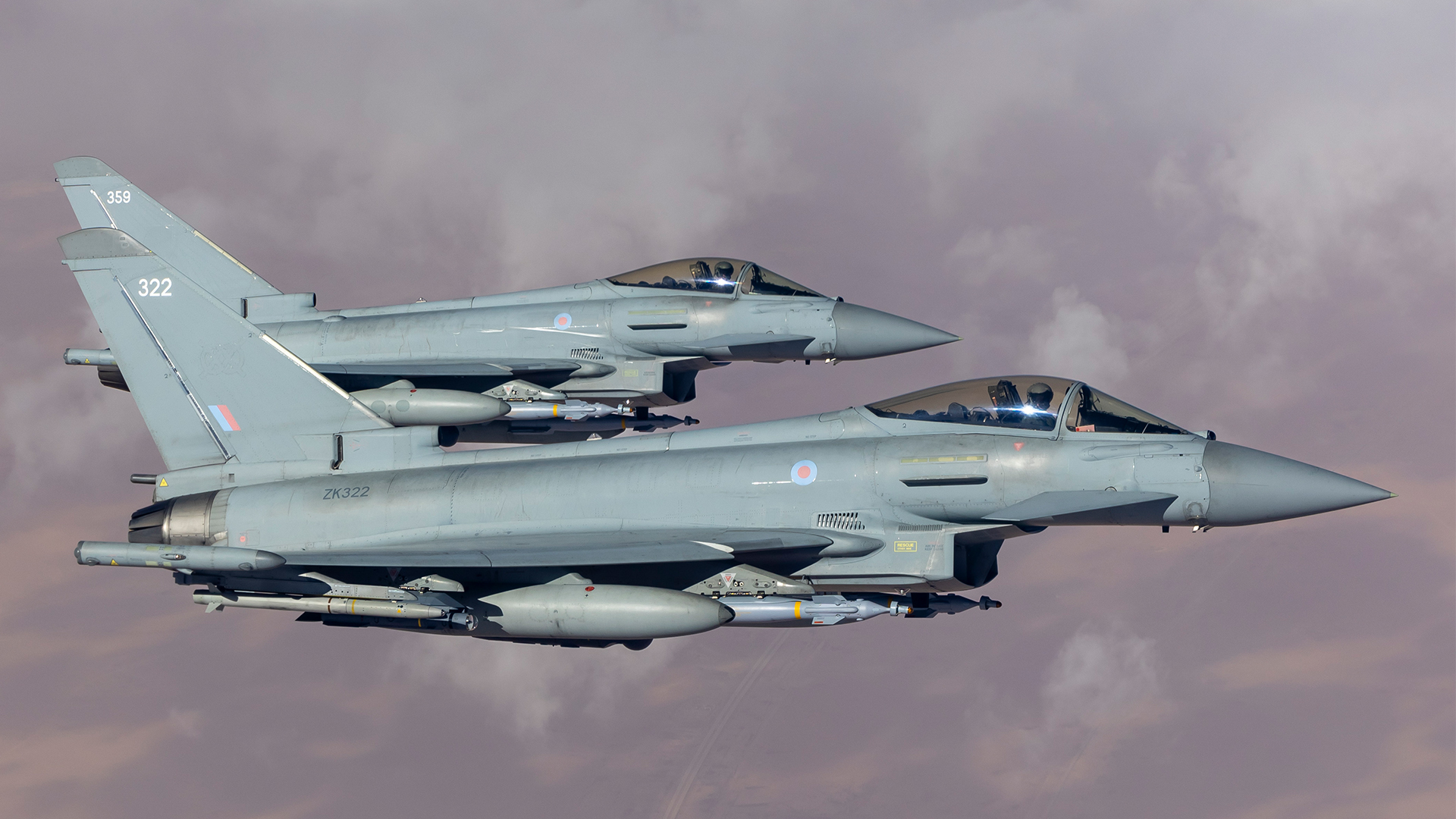 wo RAF Typhoons from 2 Squadron patrol the skies while on defensive operations across the Middle East  CREDIT MOD
