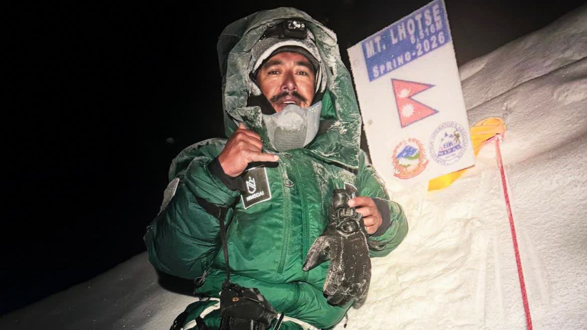 Former Gurkha and Special Forces veteran Nimsdai Purja made history as the fastest person to summit Lhotse from the summit of Mount Everest (Picture: Nimsdai Purja)