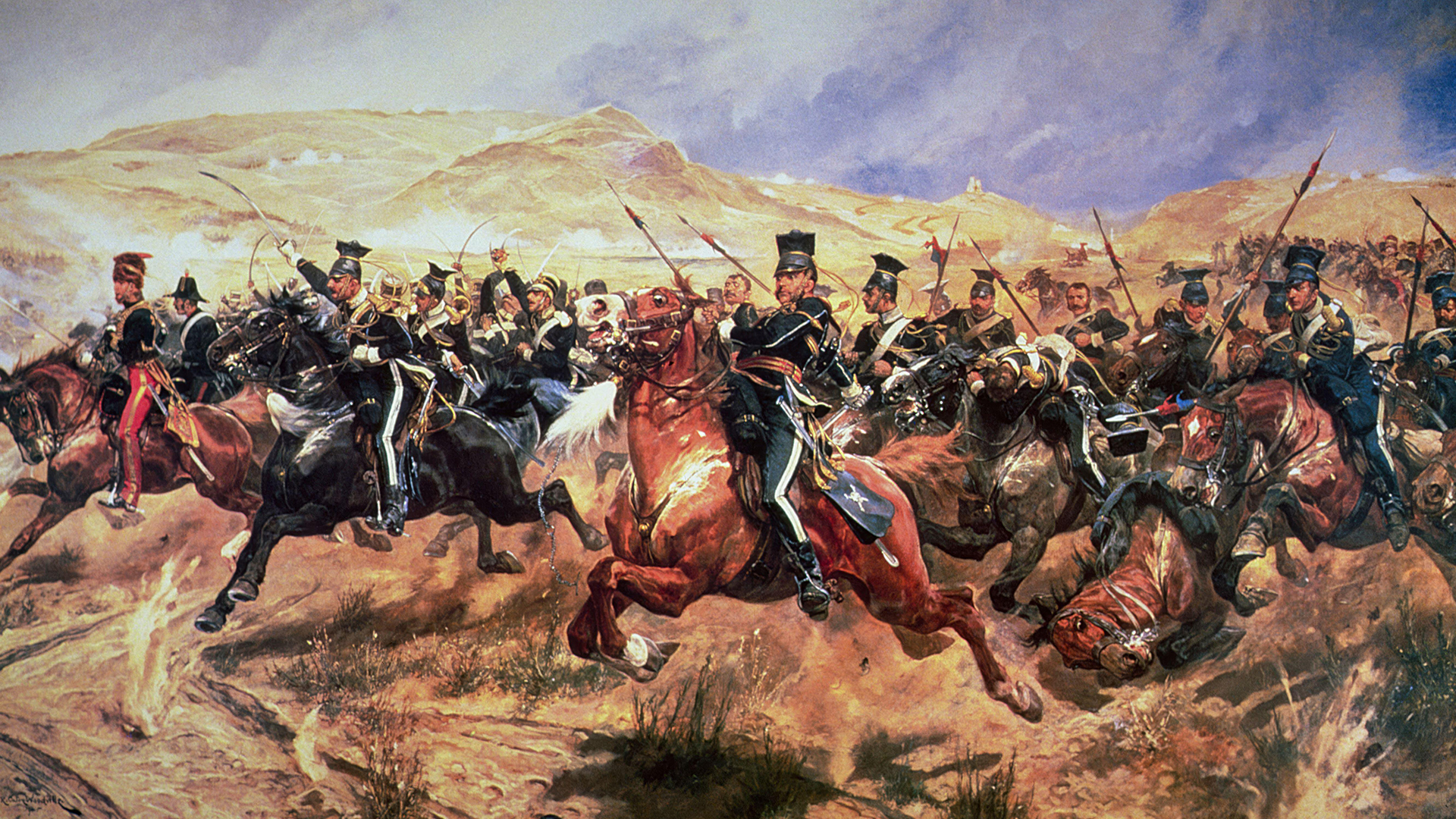 The Charge of the Light Brigade, painted in 1894 by Richard Caton Woodville Jr, has become one of the iconic visual representations of the famous charge at the Battle of Balaclava in 1854 (Picture: Alamy)