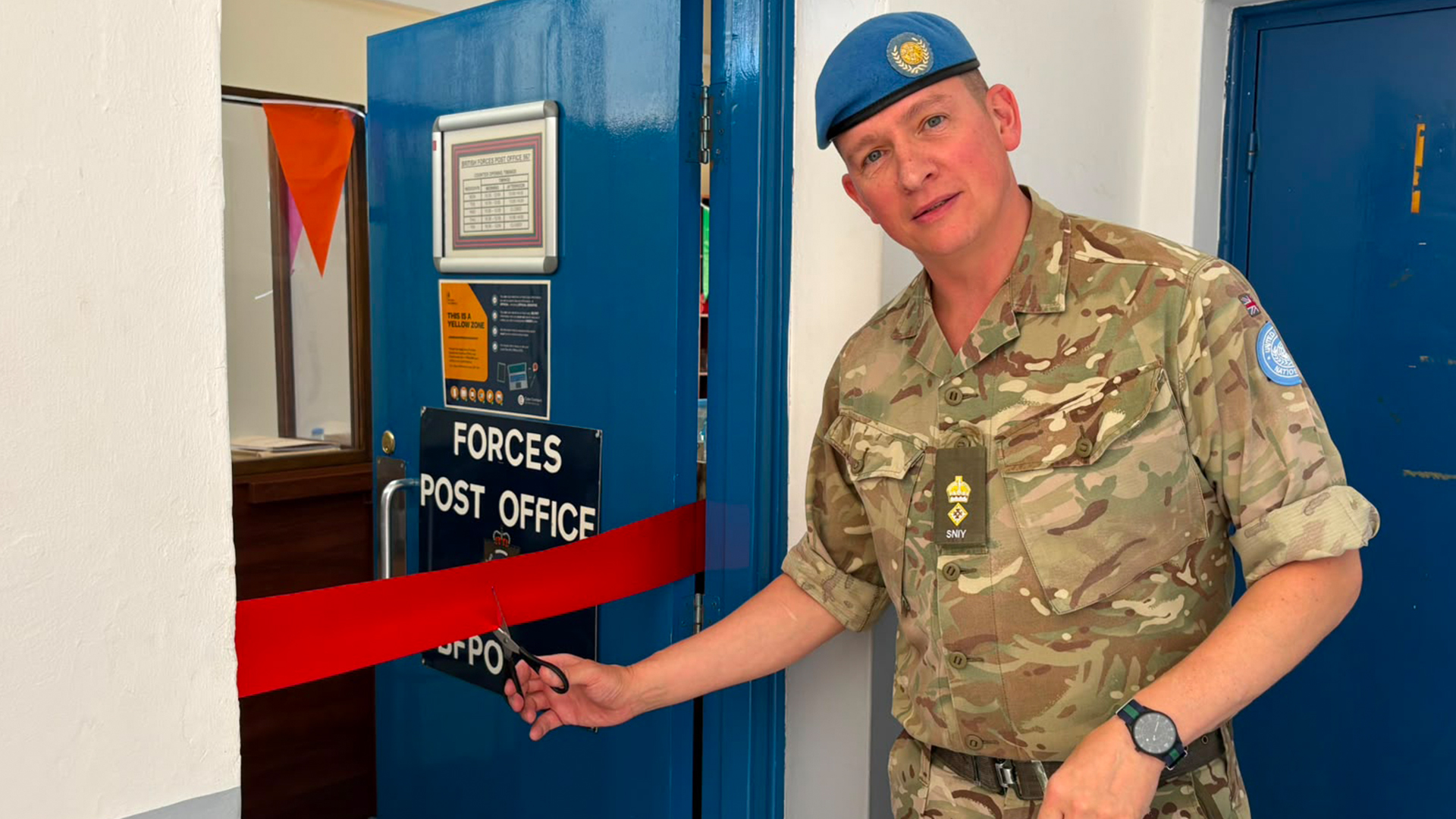 The new Post Office was formally opened by Lieutenant Colonel Mark Gannon - he's from The Scottish and North Irish Yeomanry, but is wearing the blue beret for his UN deployment (Picture: BFBS)