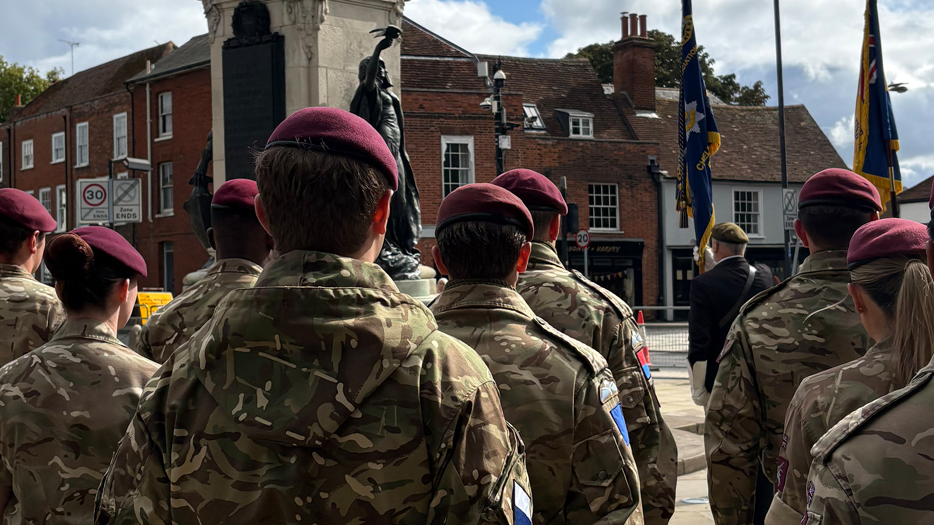 Airborne soldiers from several units attended the service at the war memorial (Picture: BFBS)