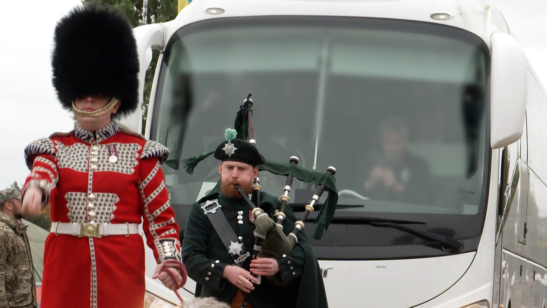 A piper from the Irish Guards was used to rally the troops for a real war