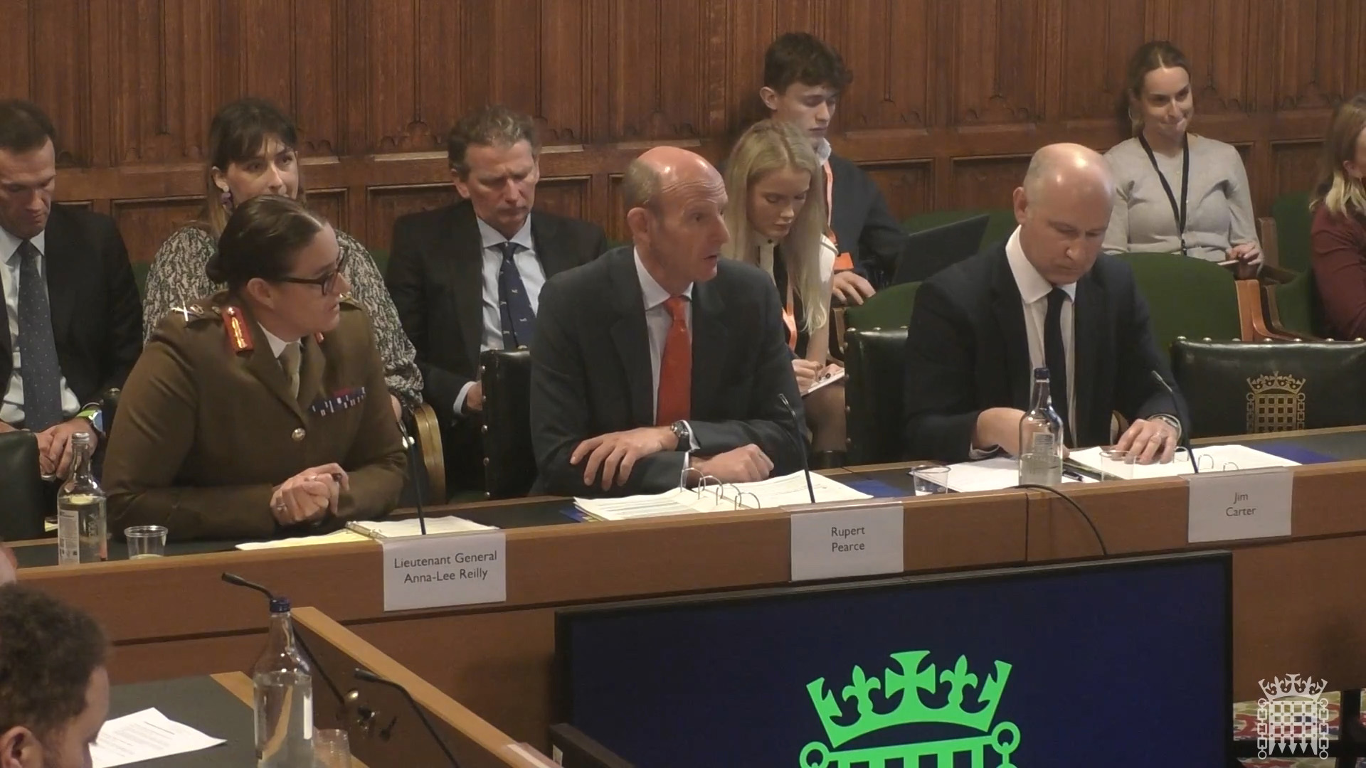 Rupert Pearce flanked by Lieutenant General Anna-Lee Reilly and Jim Carter 