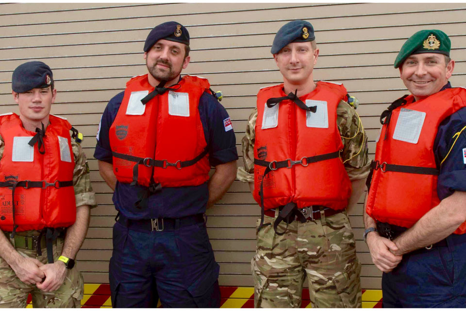 Corporal Darren Phillips can be seen here on the right, alongside POMA Nicholl, Flt Lt Lowry and Lt Cdr Middleton