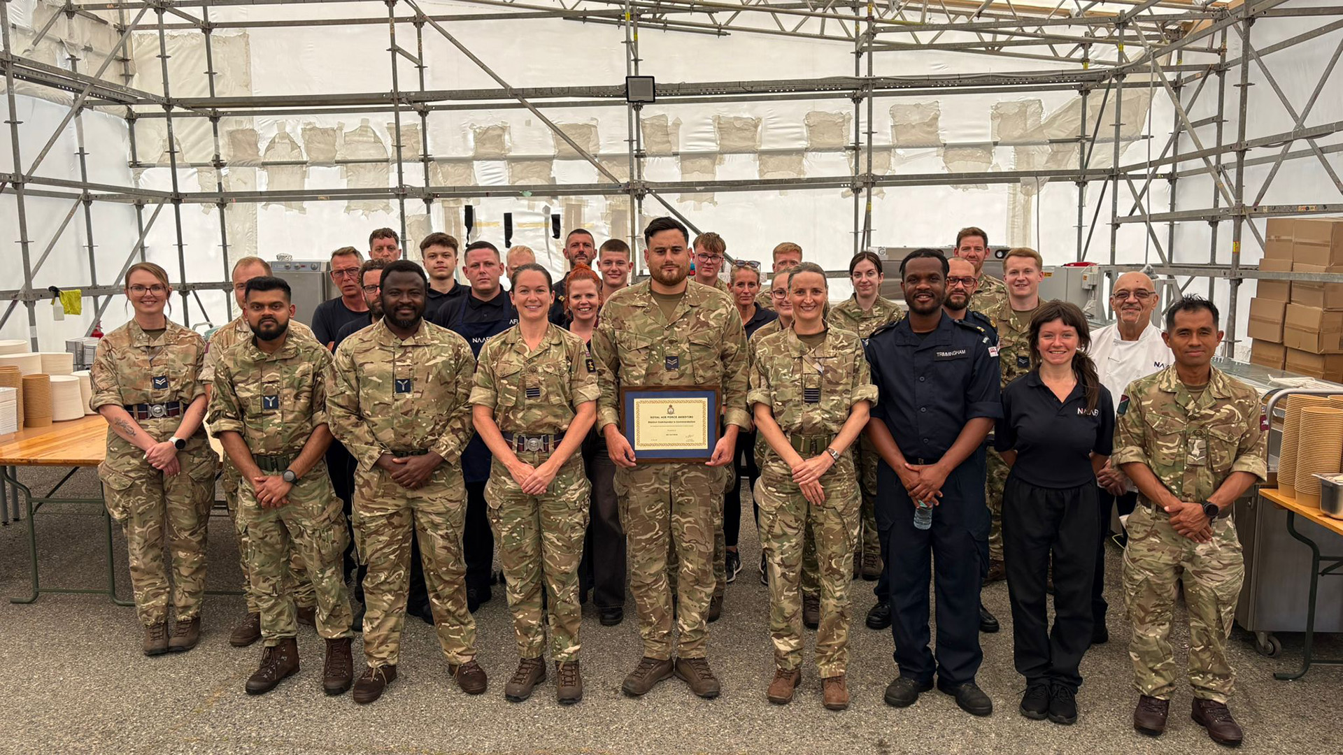 RAF Akrotiri's chefs with Acting Corporal Jack White and his Station Commander's Commendation (Picture: BFBS)