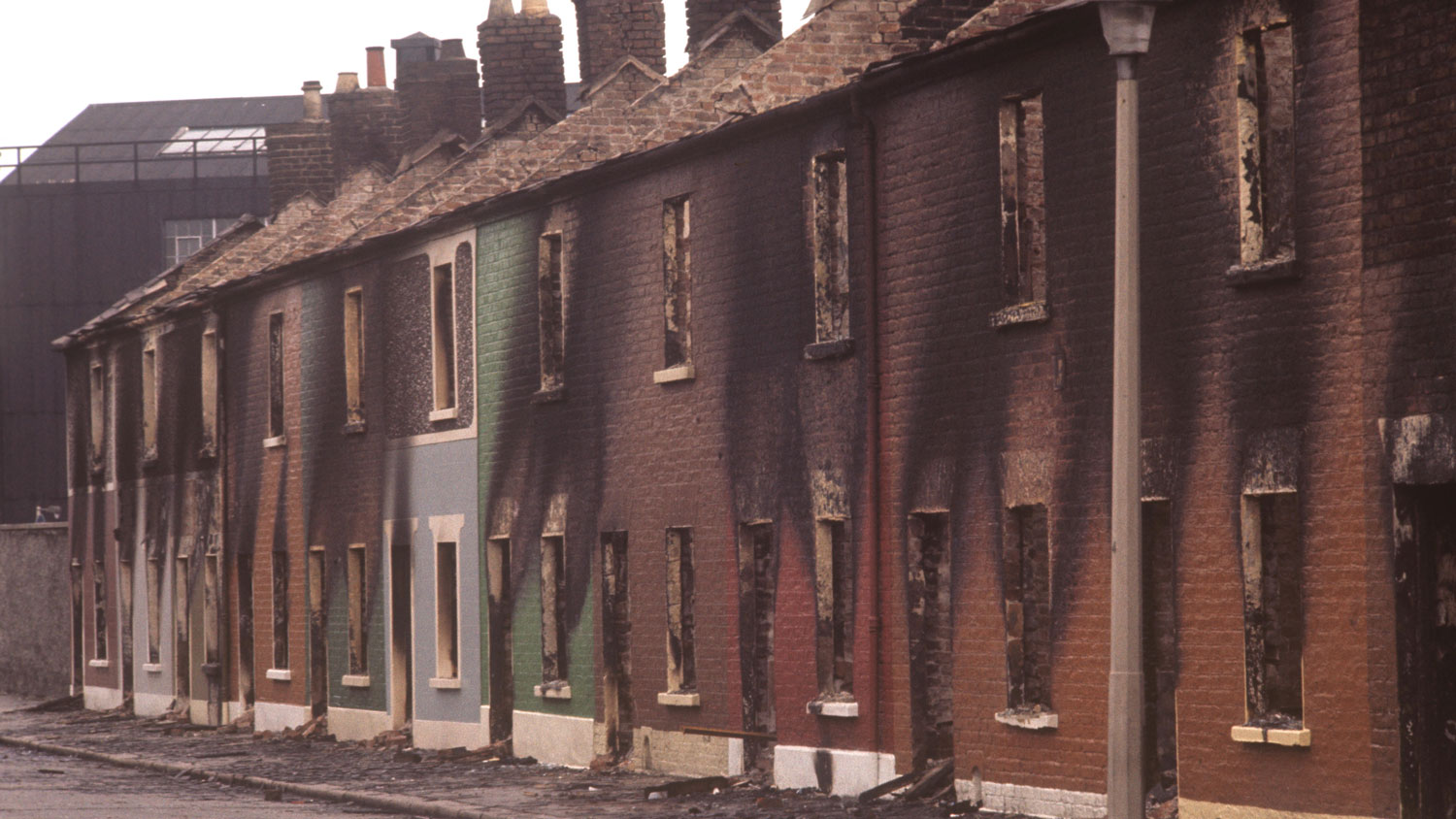 Burned out houses in Conway Street, Belfast, Northern Ireland during the Troubles (Picture: PA Images)