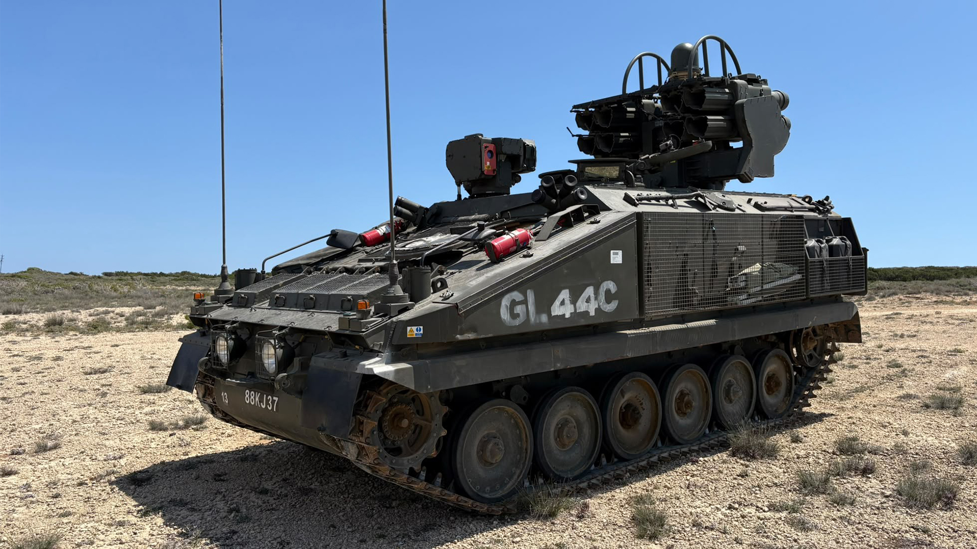 The Alvis Stormer air defence vehicle is an updated variant of the CVR(T) Scorpion/Scimitar family of armoured vehicles, with a lengthened chassis and extra road wheel (Picture: BFBS)