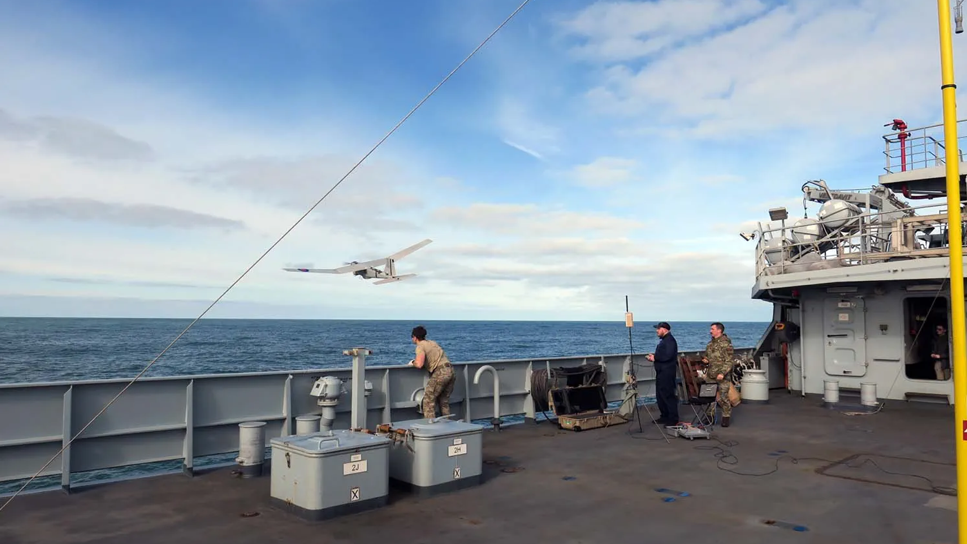 Puma drone is launched on a surveillance patrol from HMS Tyne (Picture: Royal Navy)