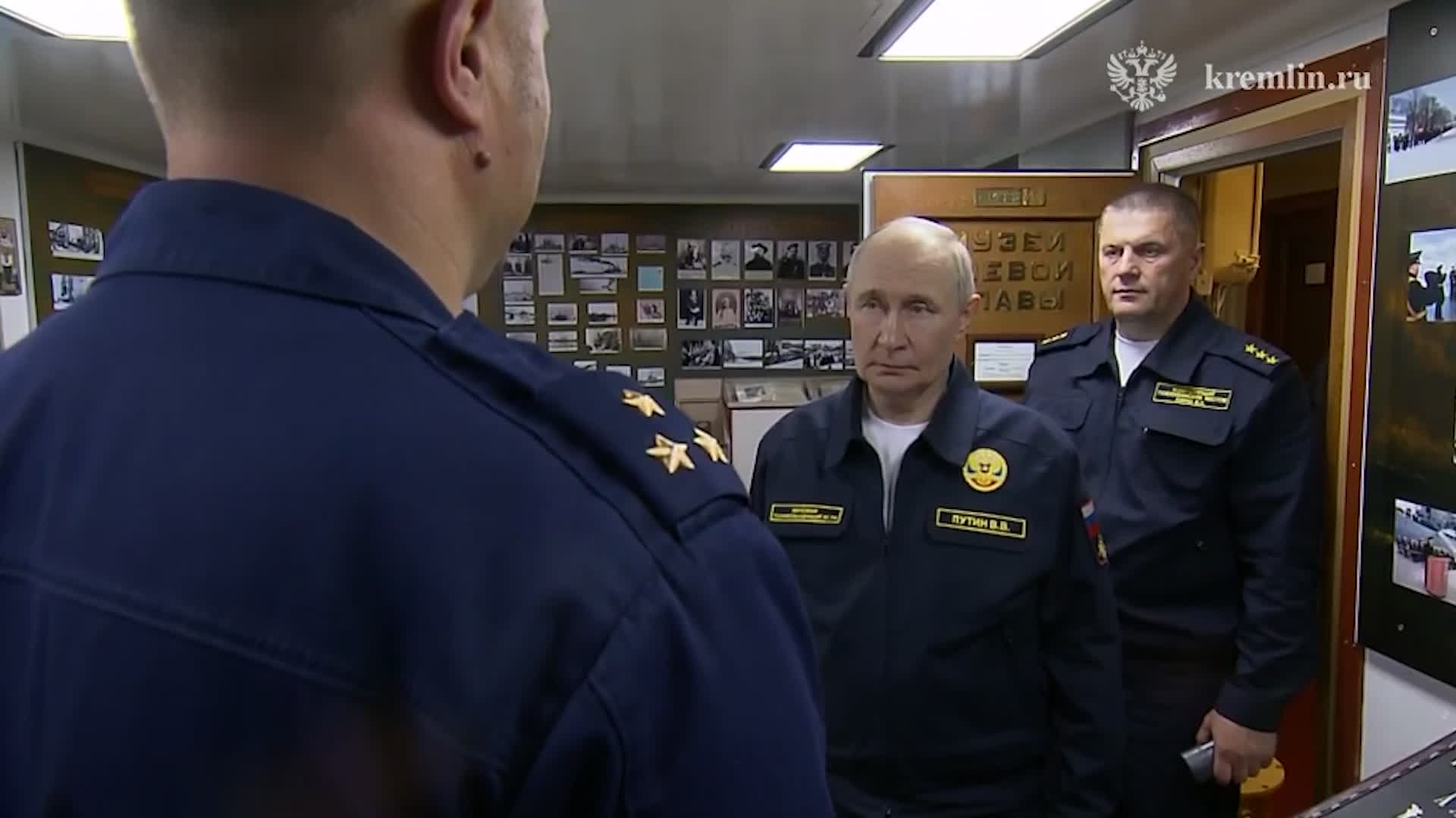 The Russian leader made the threat while inspecting the missile cruiser Varyag - whether it will be acted upon remains to be seen (Picture: Kremlin)