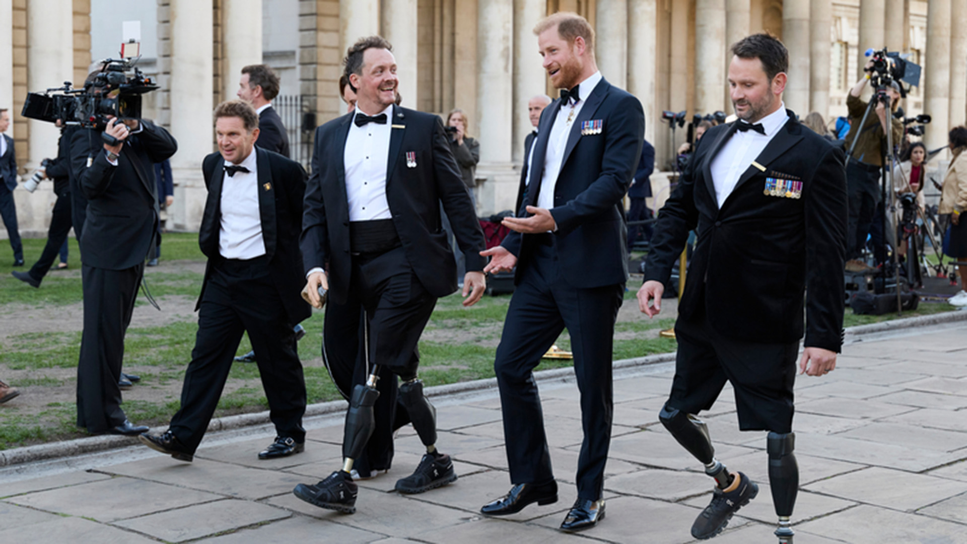 Prince Harry arrives at the Invictus Spirit Award with former Invictus Games competitors Josh Boggi and Steve Arnold (Picture: Invictus Games Foundation)