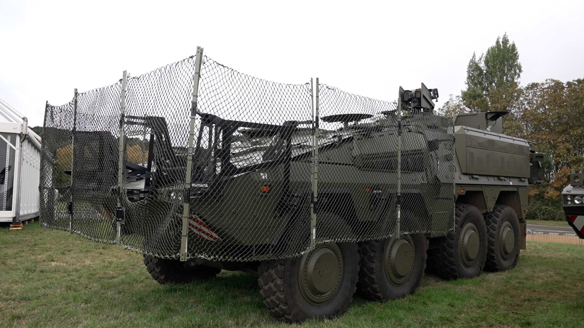 Just a few years ago, screens like these would have been used to protect against RPGs, but this Boxer MIV is being protected against drones (Picture: BFBS)
