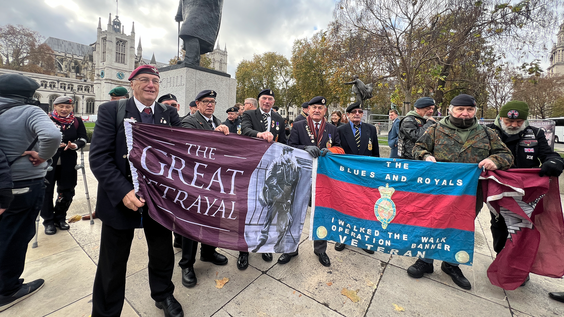 Almost 100 veterans protested in Parliament Square in central London ahead of a vote on the bill in Parliament 