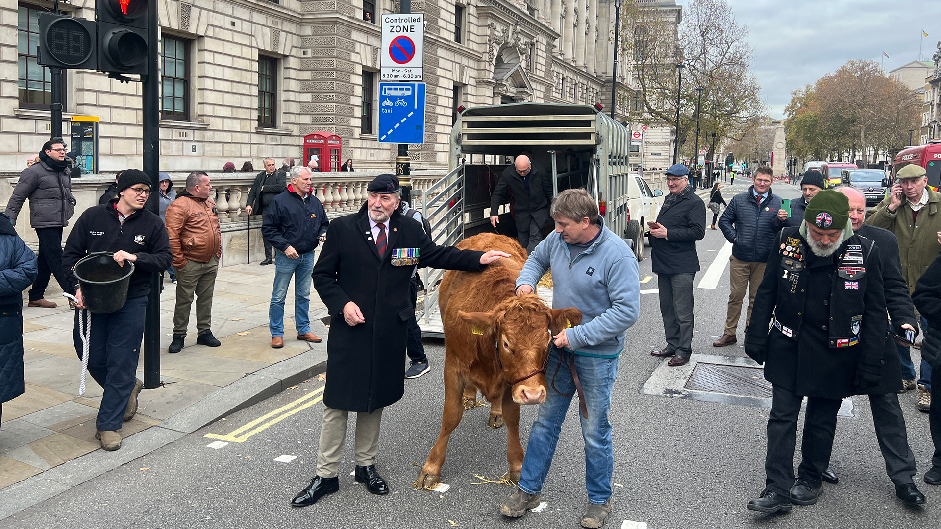 Veteran protesters were joined by supporters from the farmers' protest movement, who are angry with the government over changes to inheritance tax