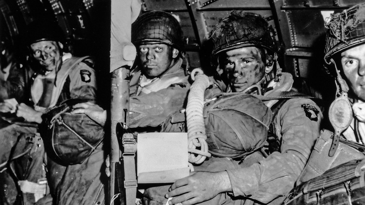 Paratroopers from 101st Airborne Division just before they took off from England for the initial assault of D-Day