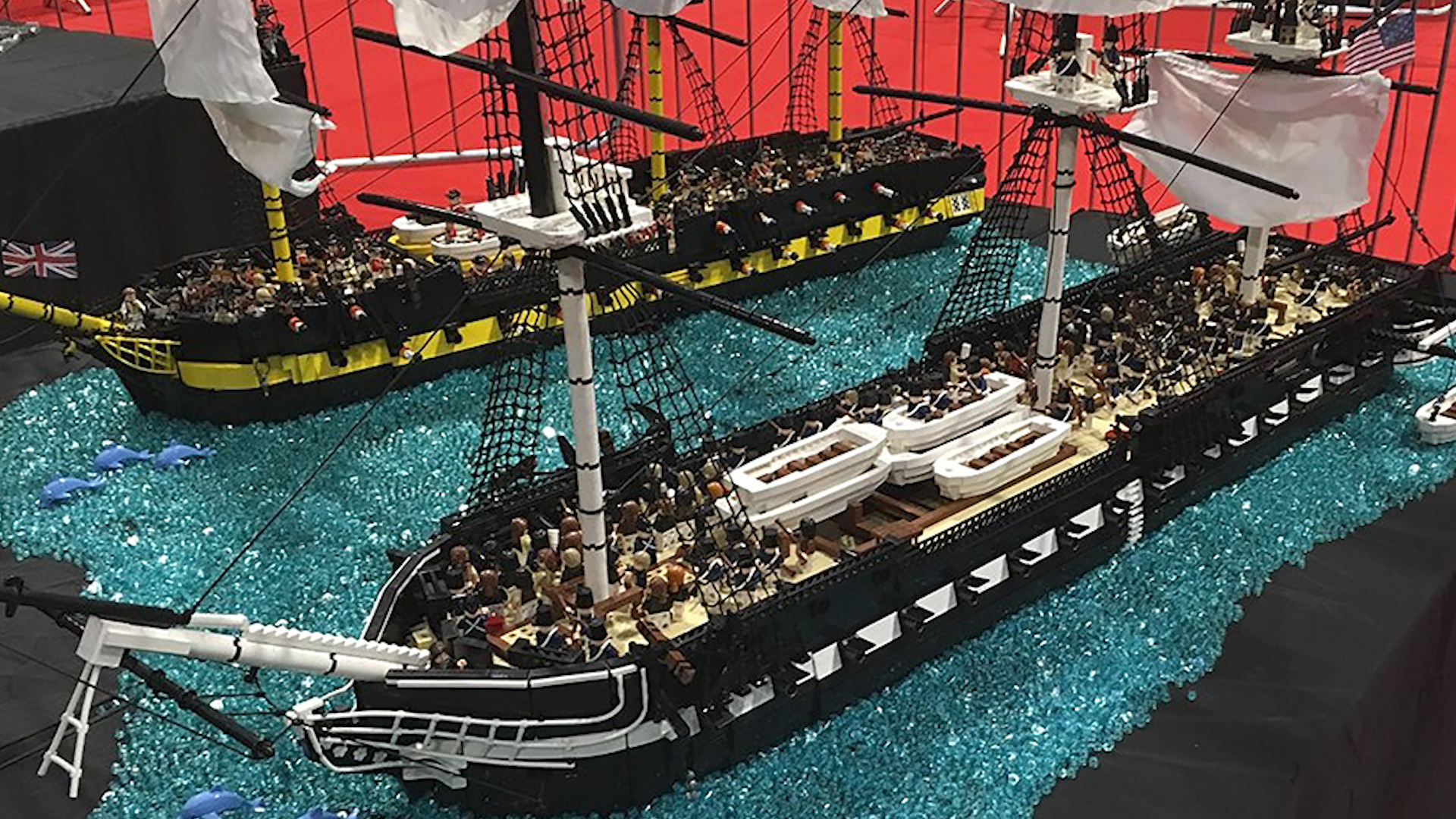 Mr Derrick's model battle between USS Constitution and HMS Guerriere was due to be shown in Boston, Massachusetts, last year but was put on hold because of the pandemic (Picture: Royal Navy).