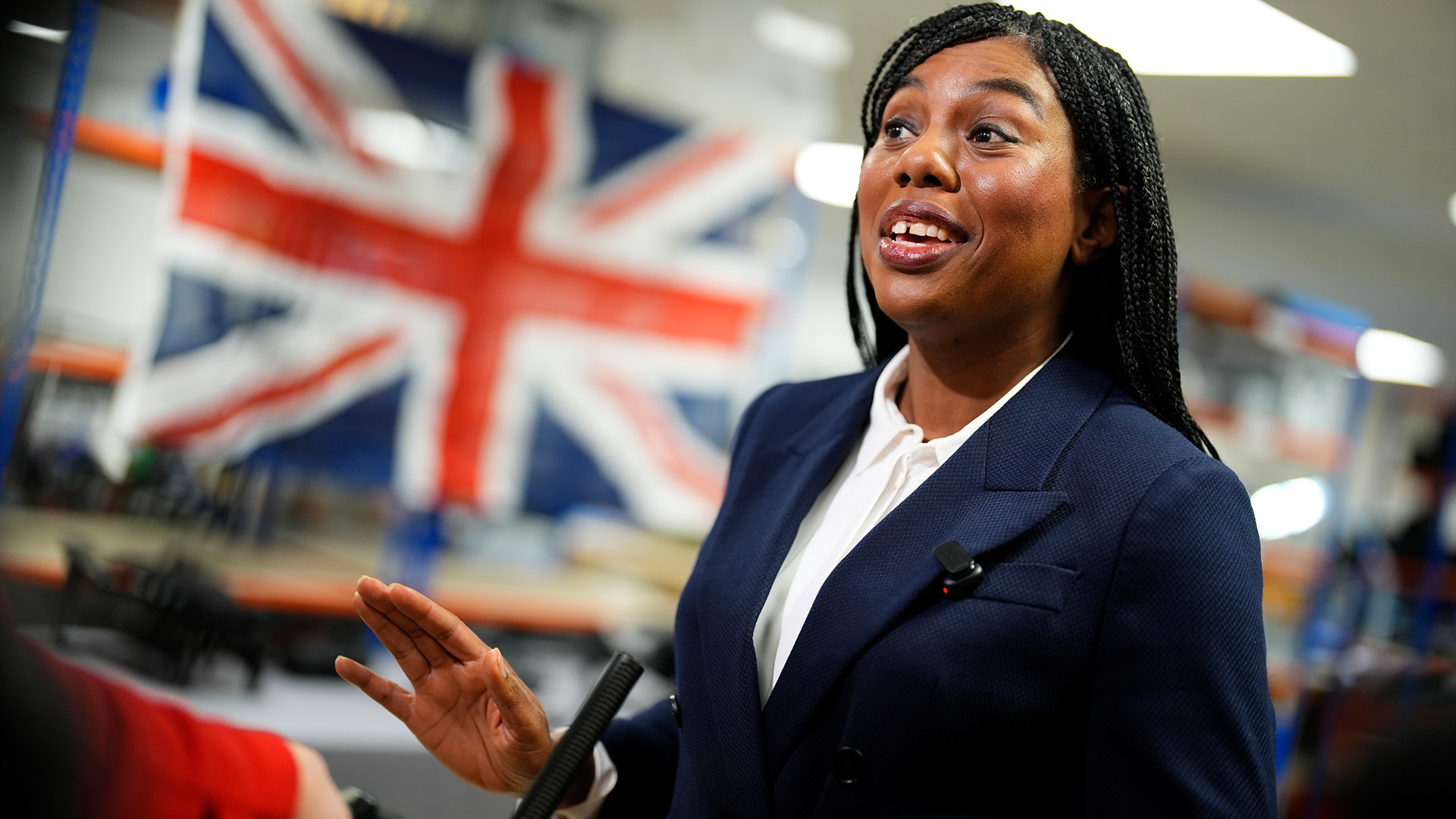 Kemi Badenoch during a visit to Evolve Dynamics in Farnham, Hampshire