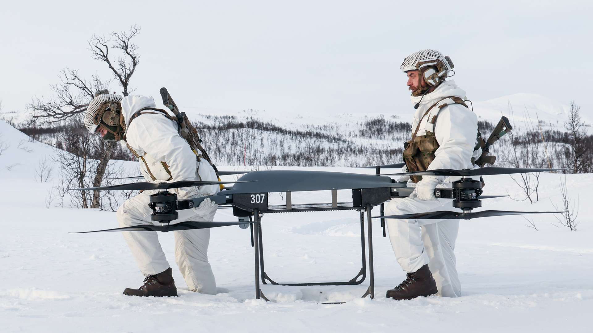 Members of the Commando Logistic Regiment's Malloy Flight used one of the heavy-lift drones to deliver a GPMG to Charlie Company's Fire Support Group