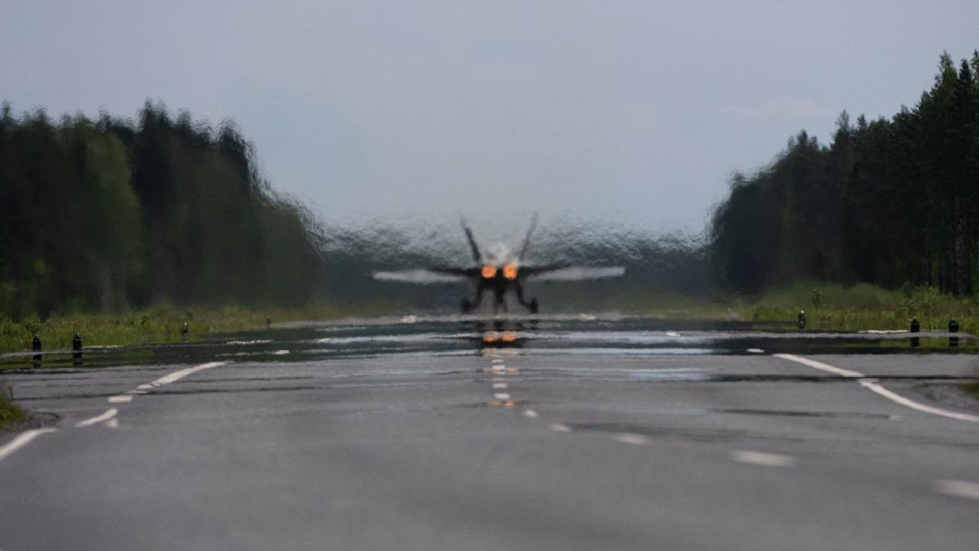 An allied aircraft taxis on a highway strip in Tervo, Finland, as part of Ramstein Flag 26 (Picture: Finnish air force)