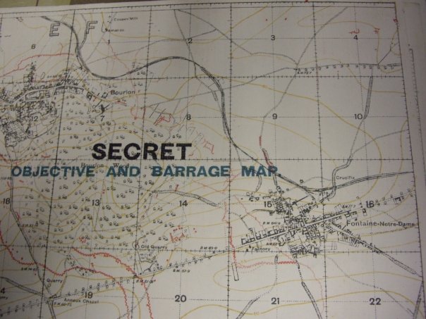 picture of original 1917 map showing objectives for the Battle of Cambrai