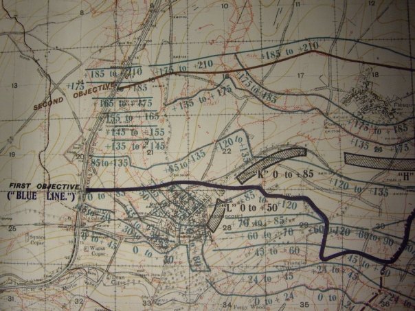 An ordnance map of British objectives day 1 for the Battle of Cambrai, 1917