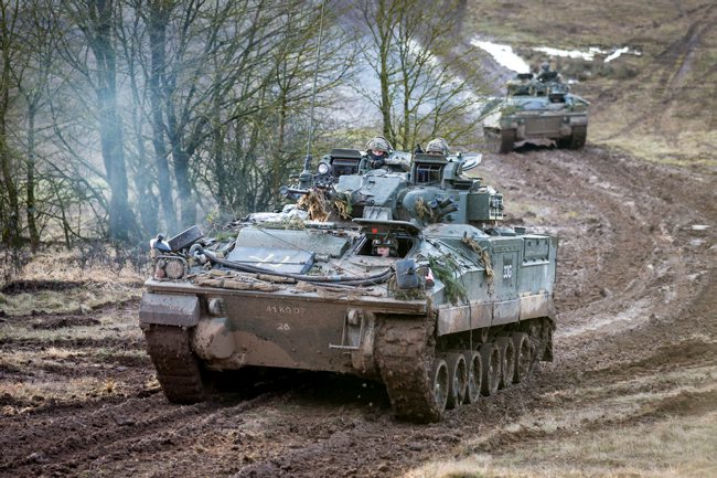 1PWRR soldiers in Warrior Infantry fighting vehicles during NATO Exericse Allied Spirit 8