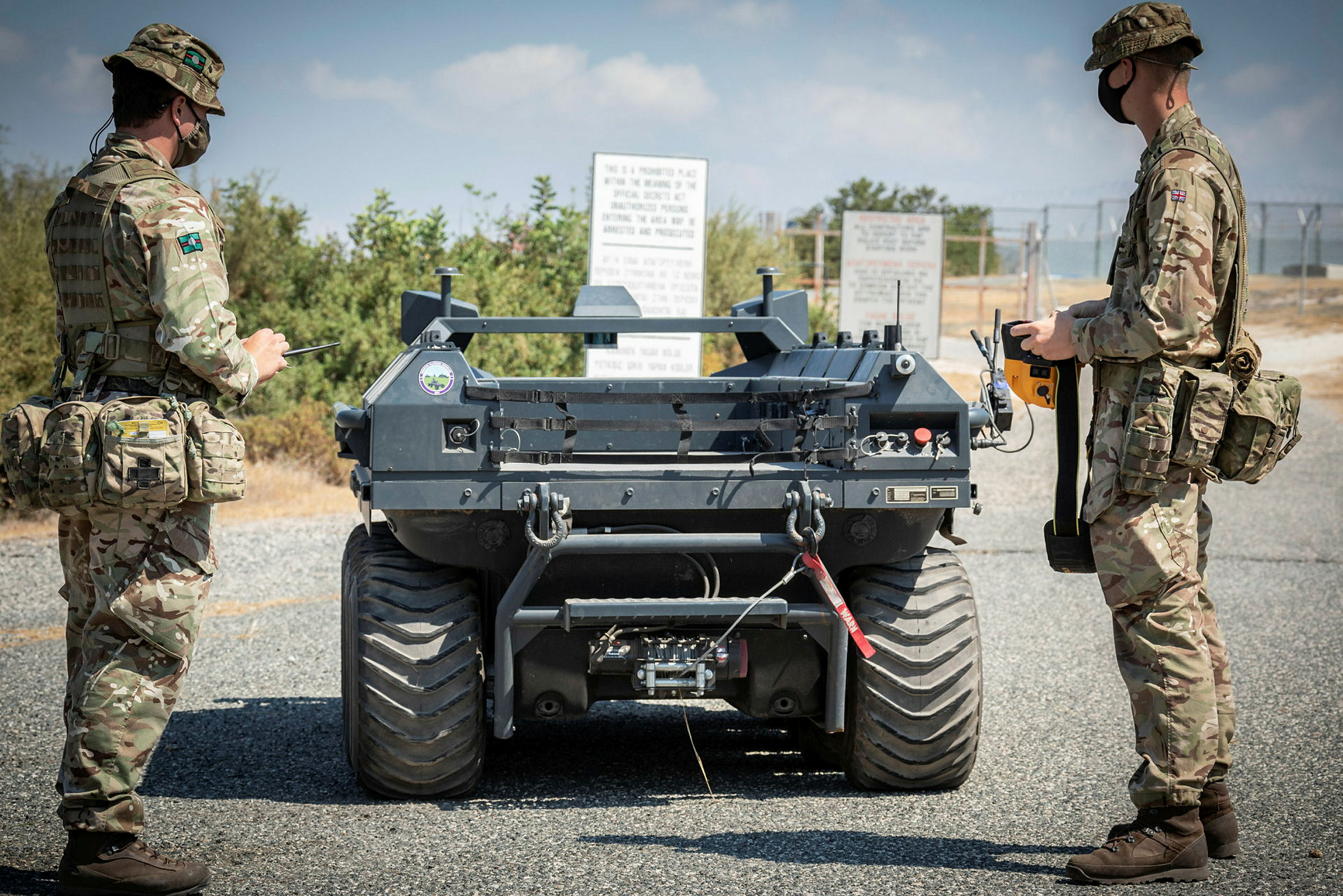 Members of 2 YORKS working with an unmanned vehicle as they train in Cyprus (Picture: MOD).