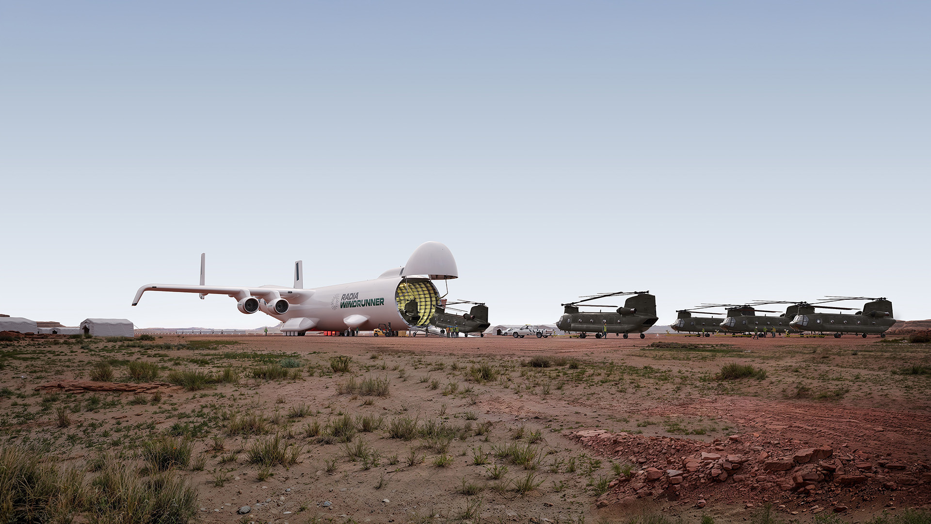 The WindRunner loading military helicopters