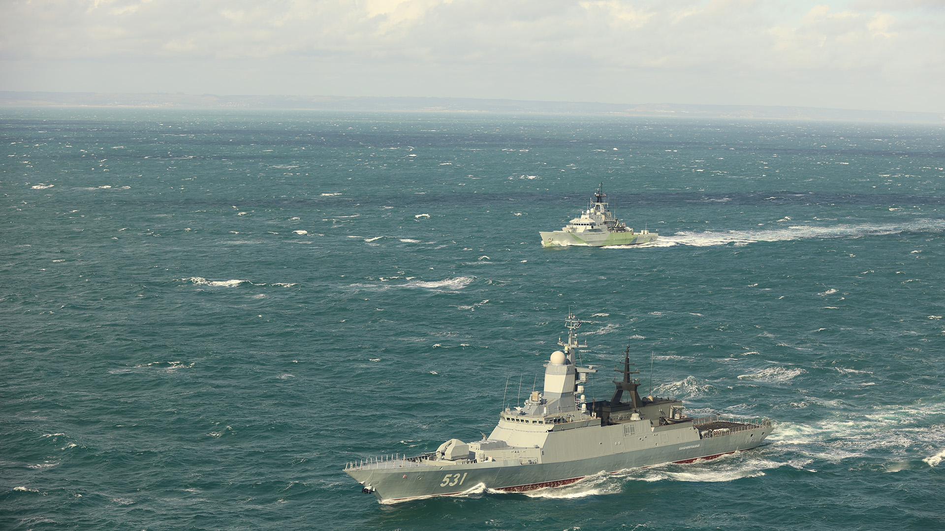The River-class patrol vessel and the Wildcat kept a close watch of the pair
