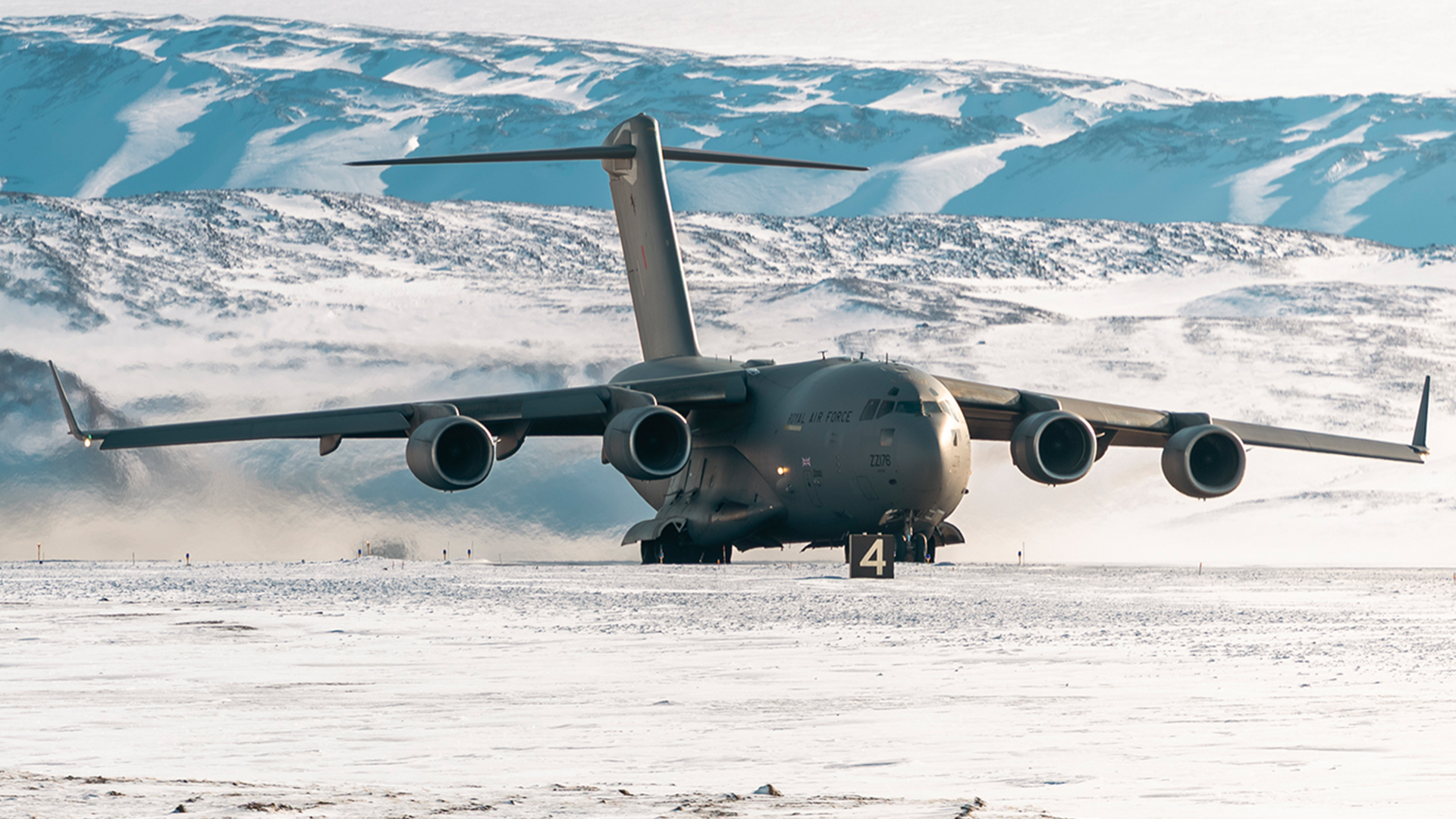 The C-17 landed on a semi-prepared runway of gravel and compacted snow after staging through Pituffik Space Base in Greenland