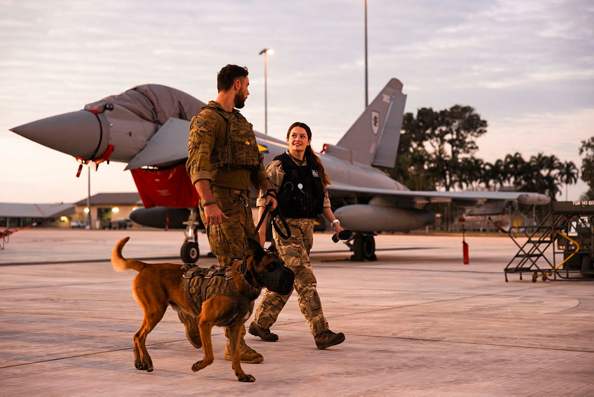 An RAF Police dog and handler pictured during Ex Pitch Black 2024 working with Royal Australian Air Force counterparts (Picture: MOD)