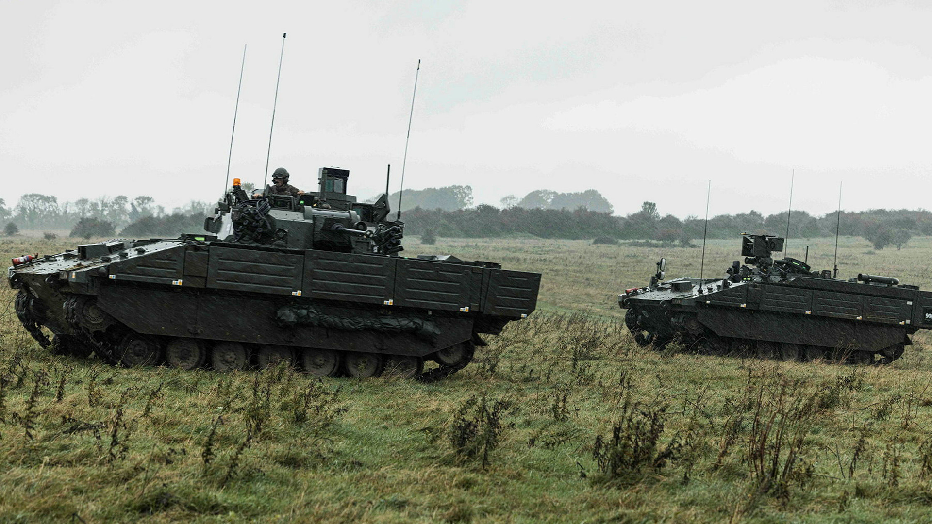 Ajax is designed to communicate in real time with other vehicles - Ajax is seen here operating with Ares on Salisbury Plain