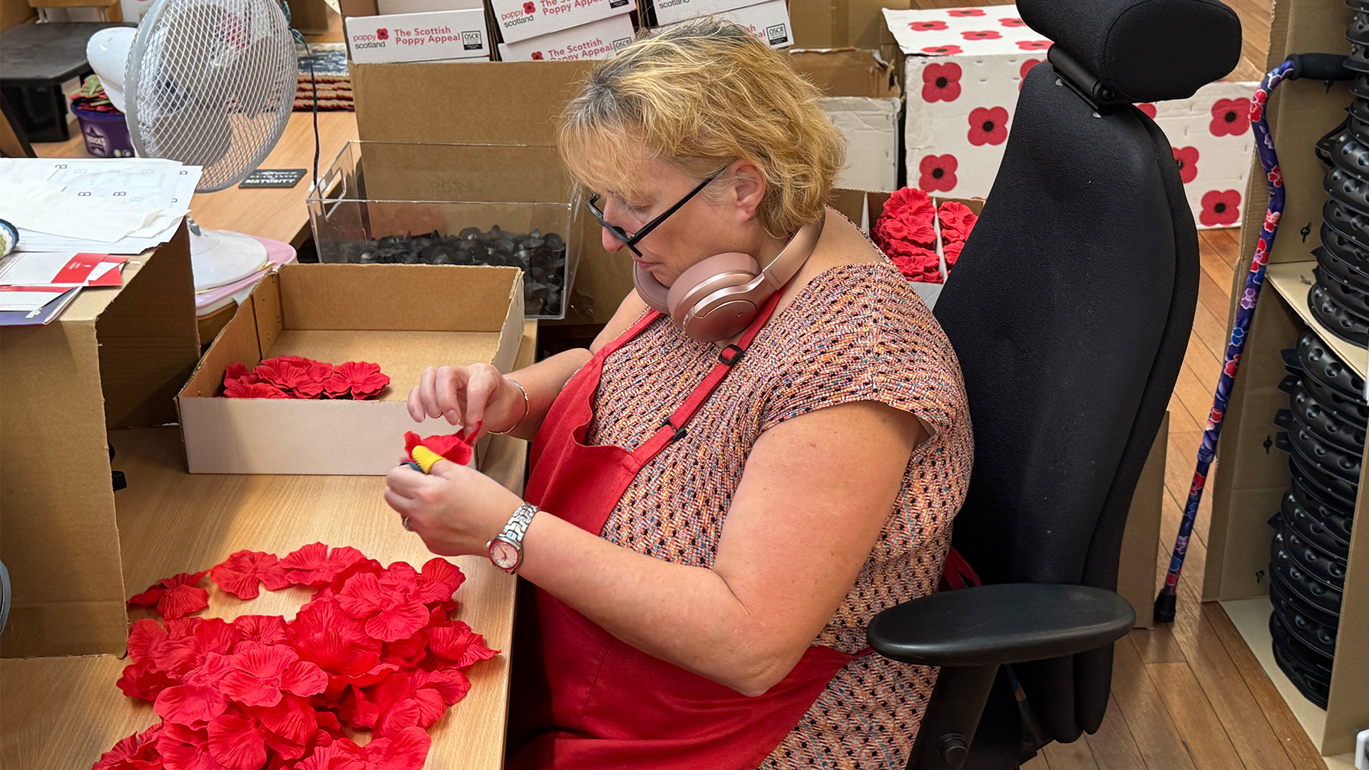 A worker assembles a wreath at the Lady Haig Poppy Factory ahead of the 2026 Remembrance Sunday and Remembrance Day commemorations (Picture: BFBS)