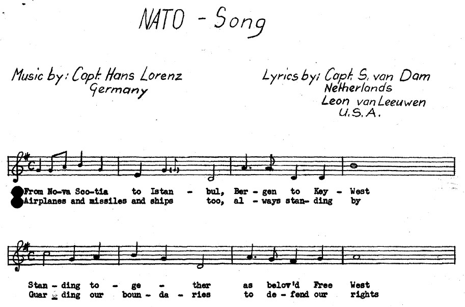 British Air Marshall Sir Edward Chilton proposed a more democratic solution for a NATO anthem.  The composition arranged by Squadron Leader J.L. Wallace merged all the national anthems of the-then 15 member states.  However, it wasn't until 1989 when the music that would go on to become the official NATO hymn was composed.  To celebrate NATO’s 40th Anniversary a large NATO choir sang "The Atlantic Hymn" by José Ludovice and the Luxembourg Military Band played a “NATO anthem,” composed by its director Captai