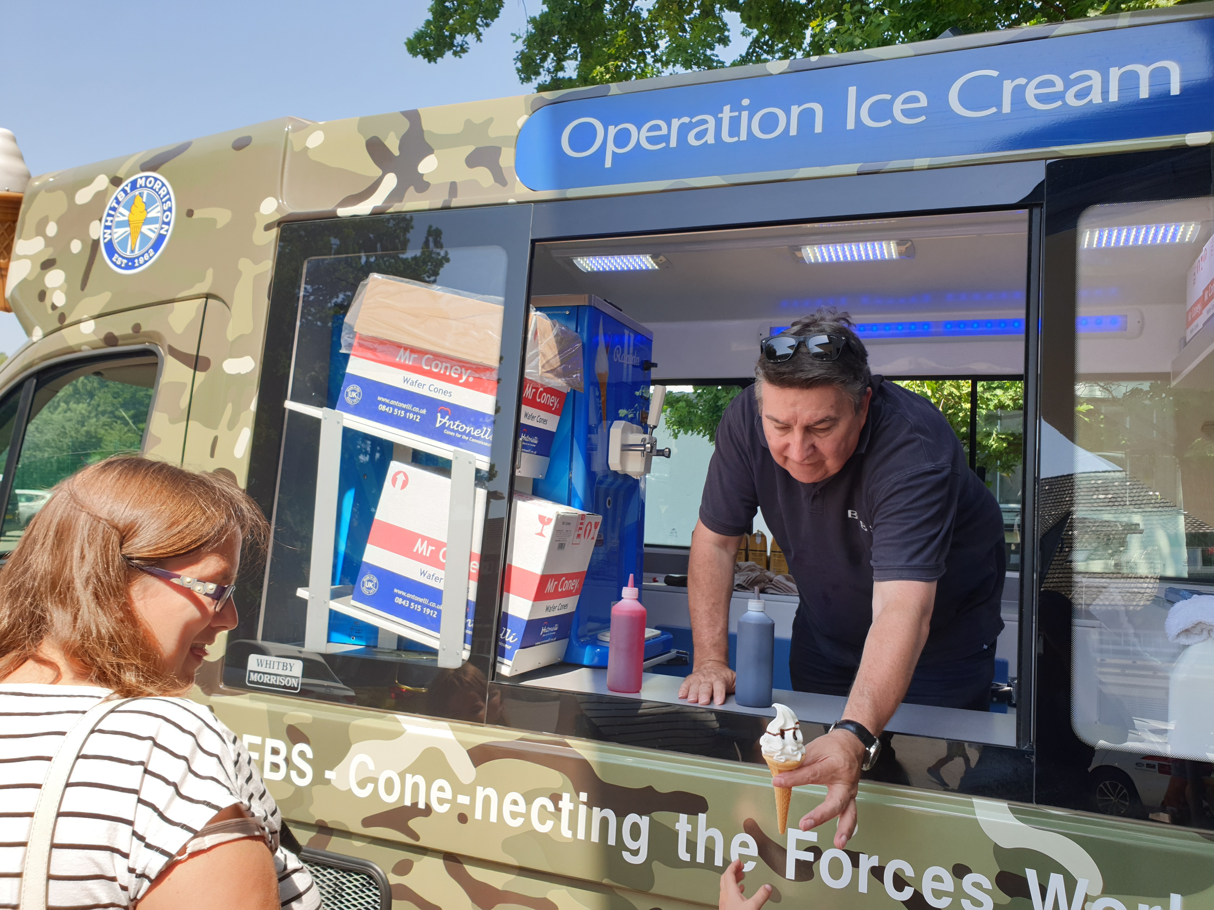 Chris Pratt handing out free ice cream from the BFBS van
