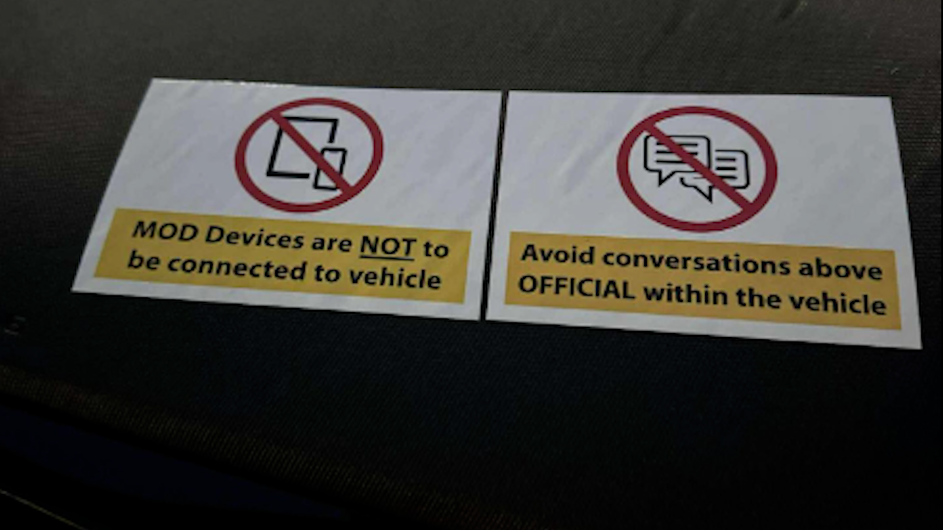 MOD warning stickers have been spotted in some electric vehicles