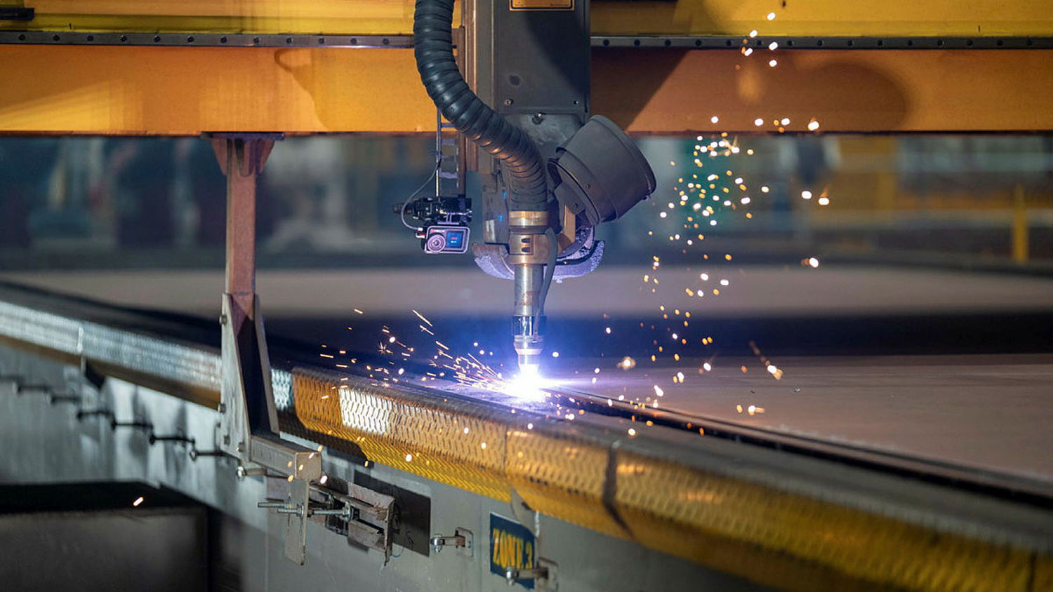 A photo of the first steel cutting for the Type 31, HMS Bulldog at Babcock's facility in Rosyth, Scotland in February 2026