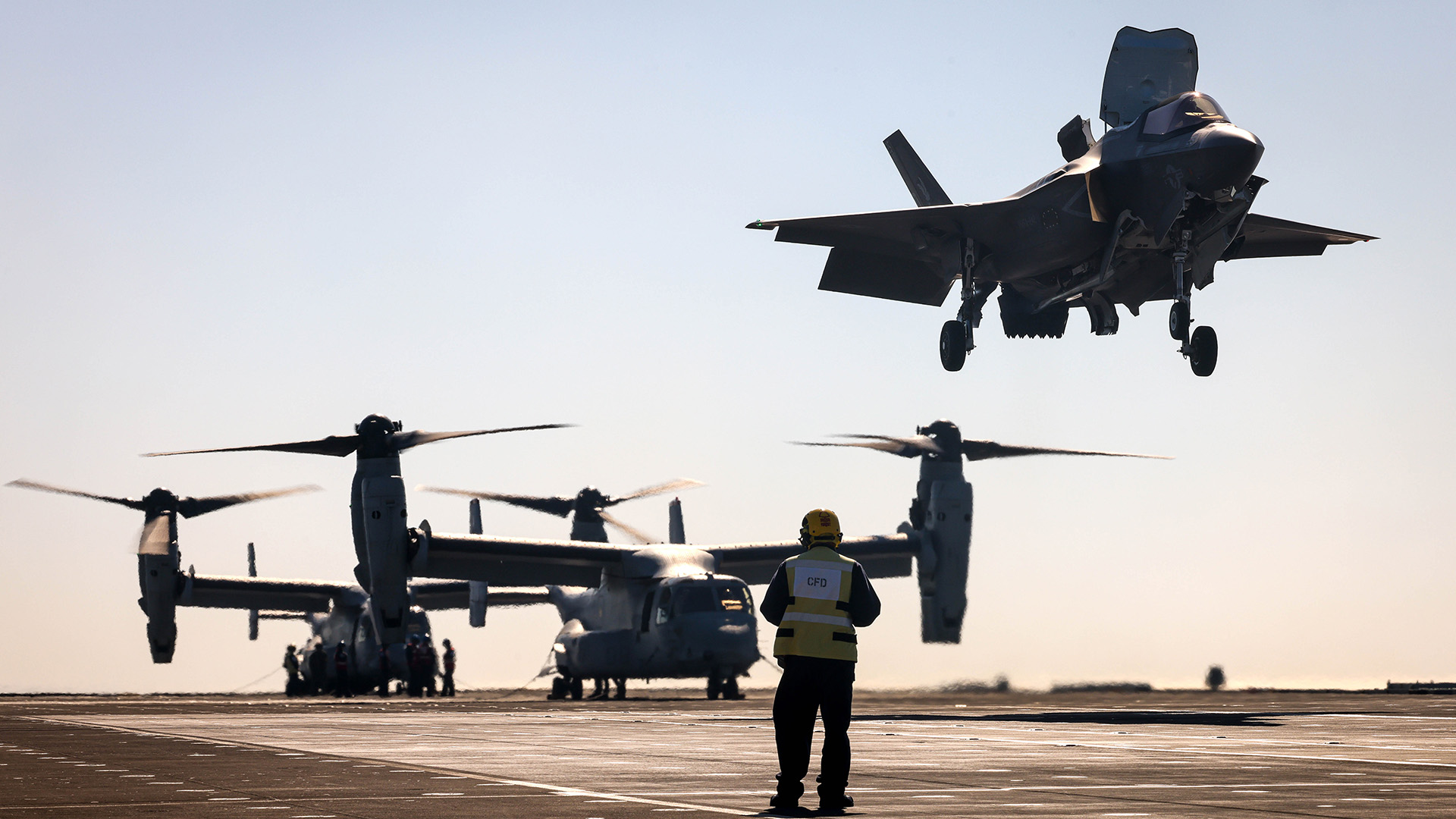 HMS Prince of Wales has been hosting US Marine Corps F-35Bs and Ospreys on its busy flight deck