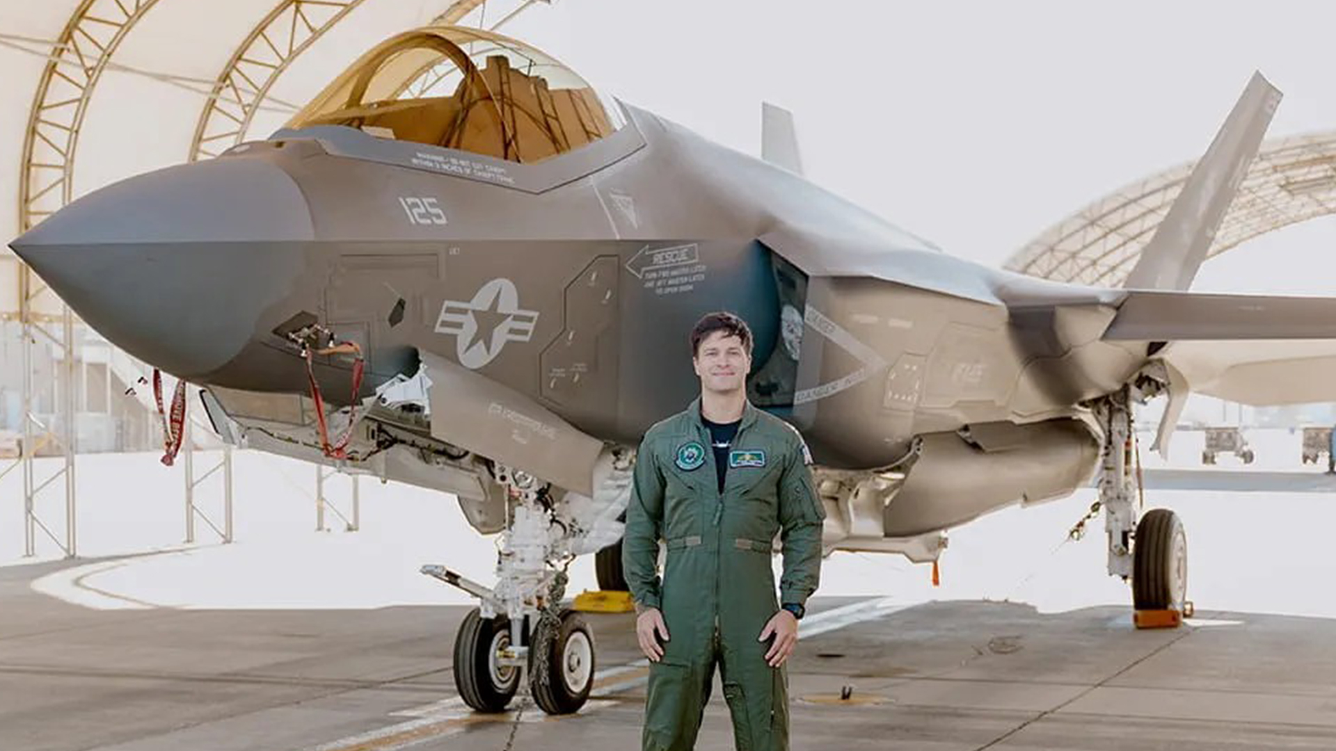 The F-35C Lightning II flown by Lieutenant Woods is a very different beast compared with the B variants most British pilots are used to - the most obvious feature here being the twin nose wheel (Picture: MOD)