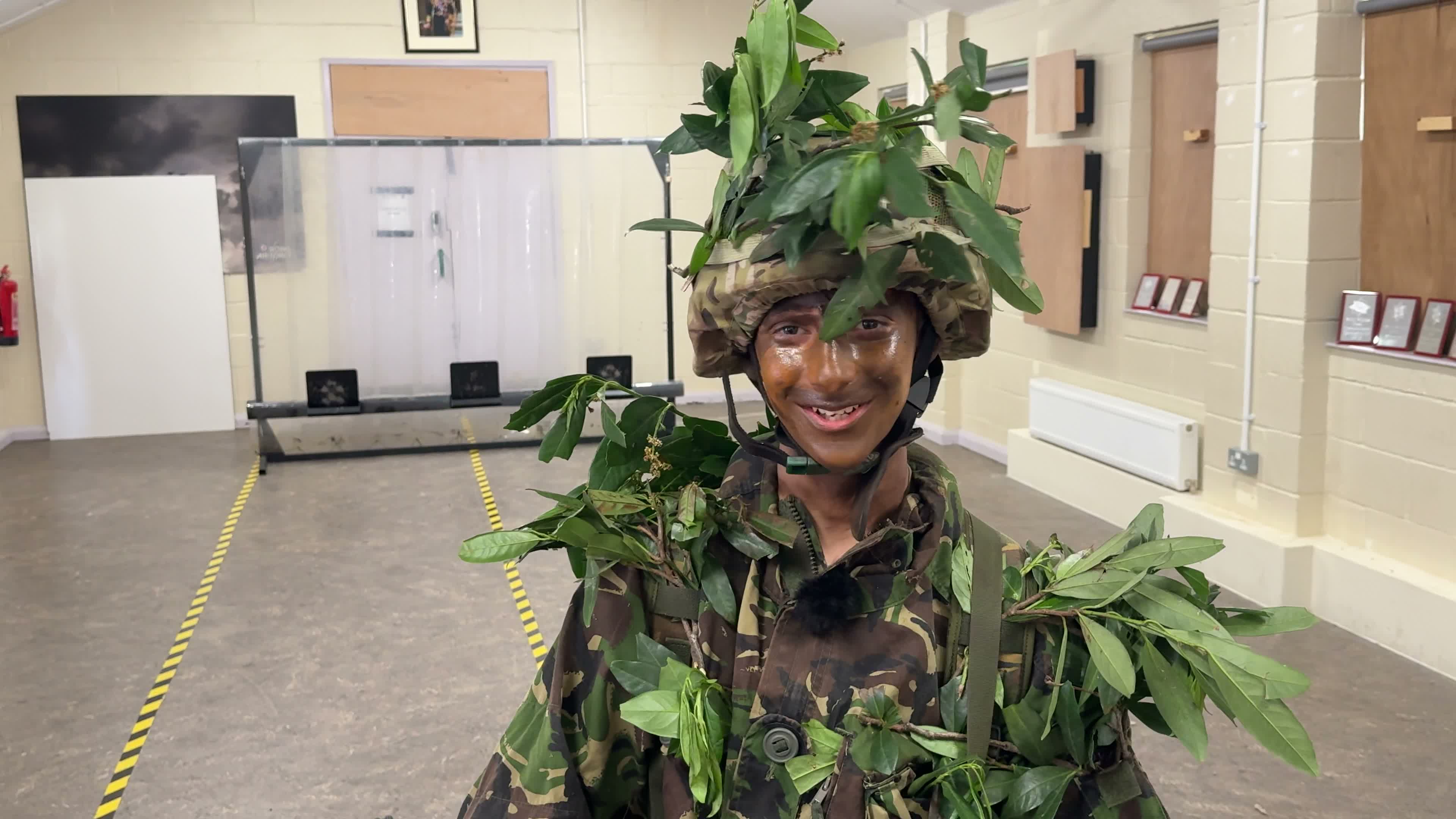 Cadet Marco's impressive camouflage meant he remained unseen by Ms Sandher-Jones (Picture: BFBS)