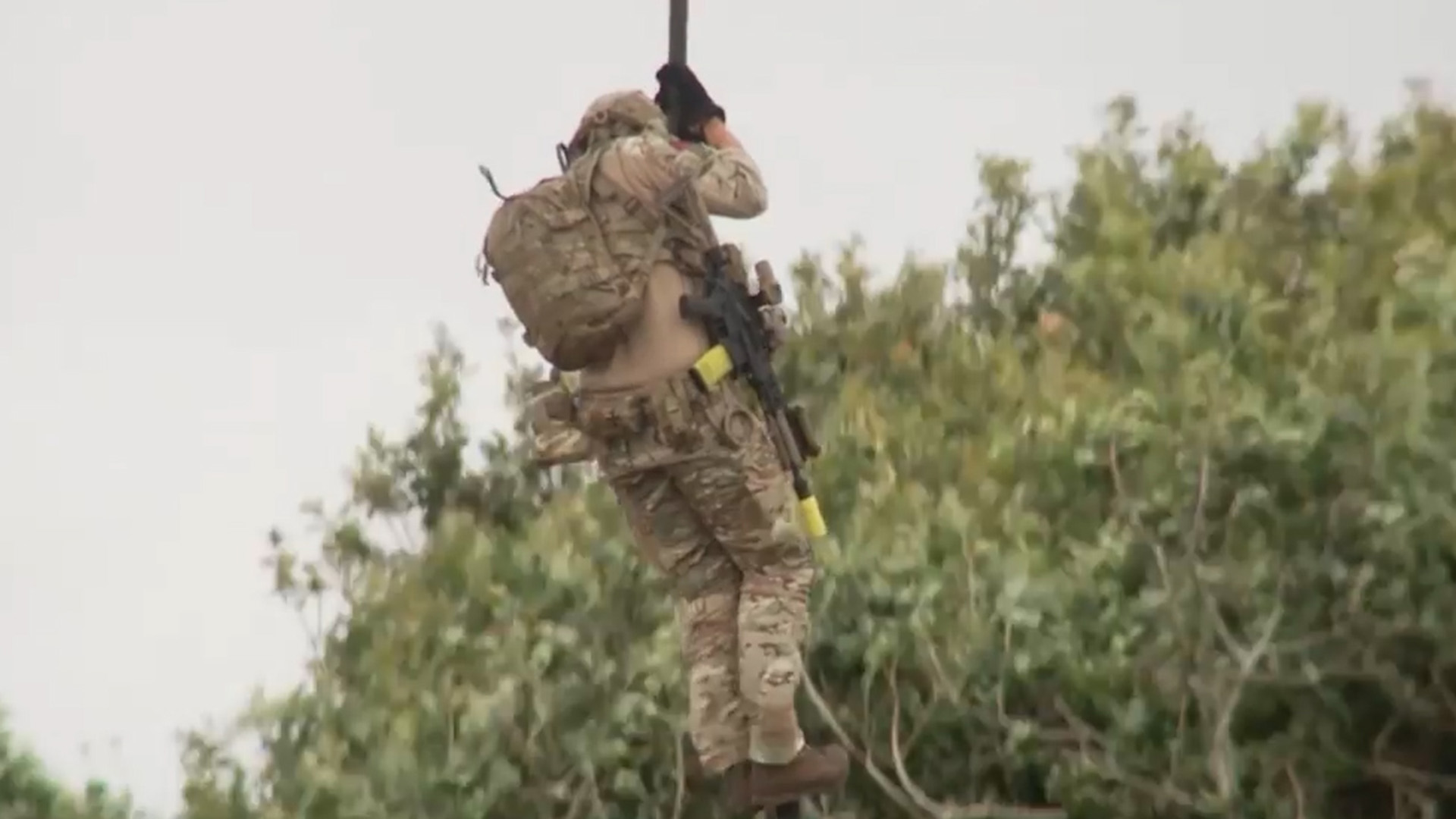 When the Marines fast rope, they slide down a rope from a helicopter