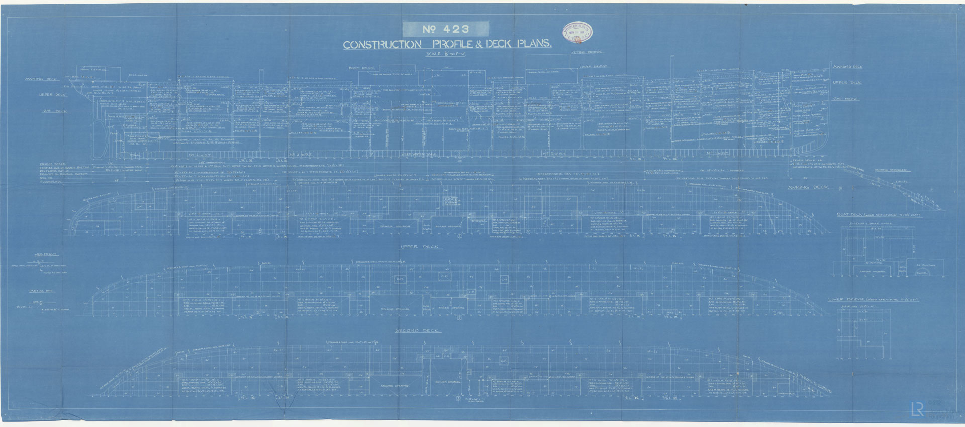 Japanese Hellship Hofuku Maru profile and deck plan, 26 November 1918 (Picture: Lloyd's Register Foundation Heritage & Education)