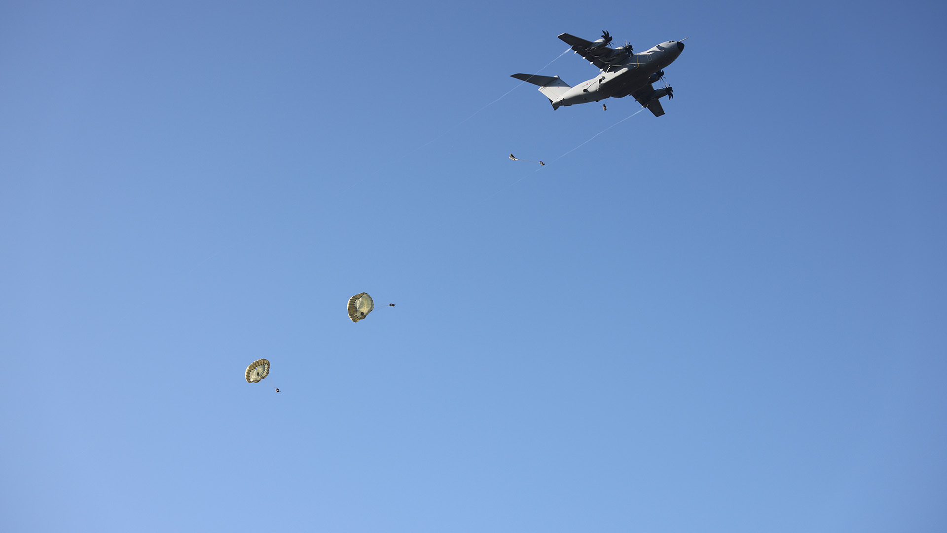 The Atlas A400M aircraft carrying the battlegroup appeared as distant dots in the clear skies (Picture: BFBS)