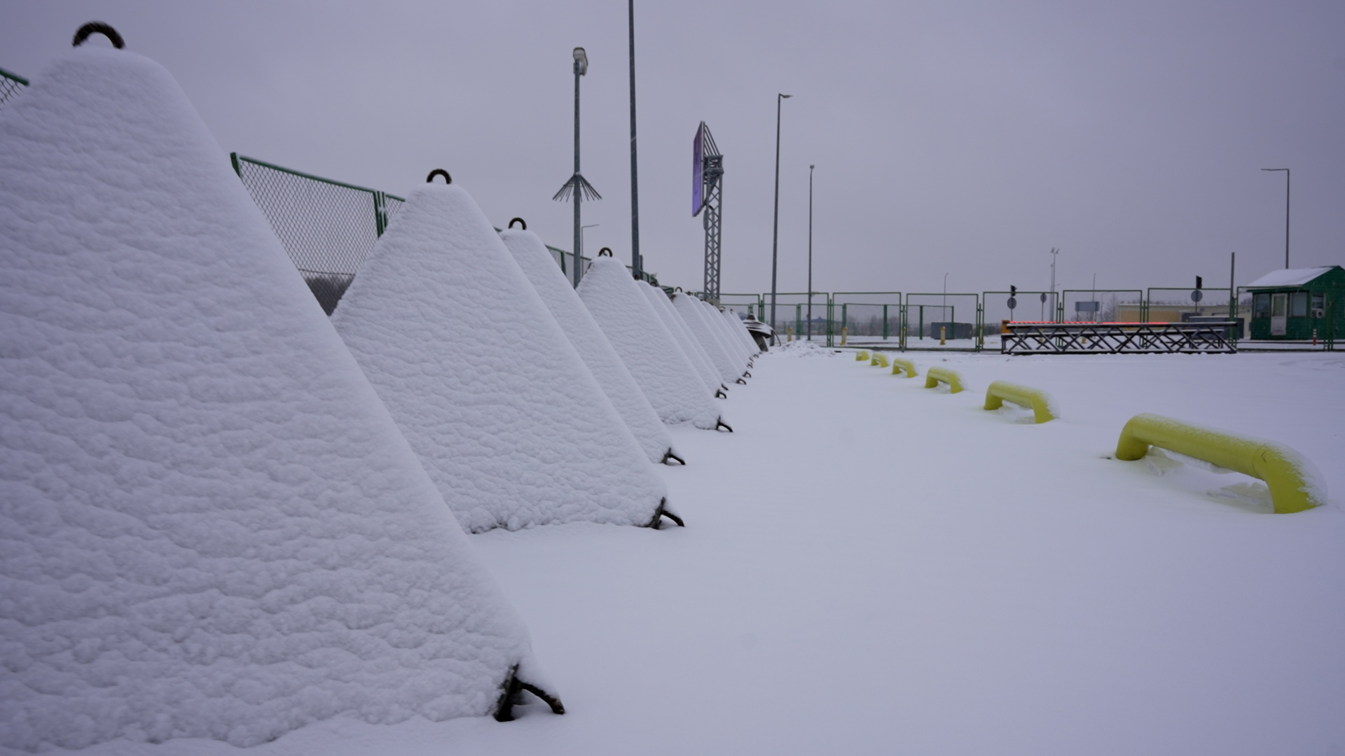 Dragon's teeth anti-tank obstacles wait to be dragged in place - should the need arise