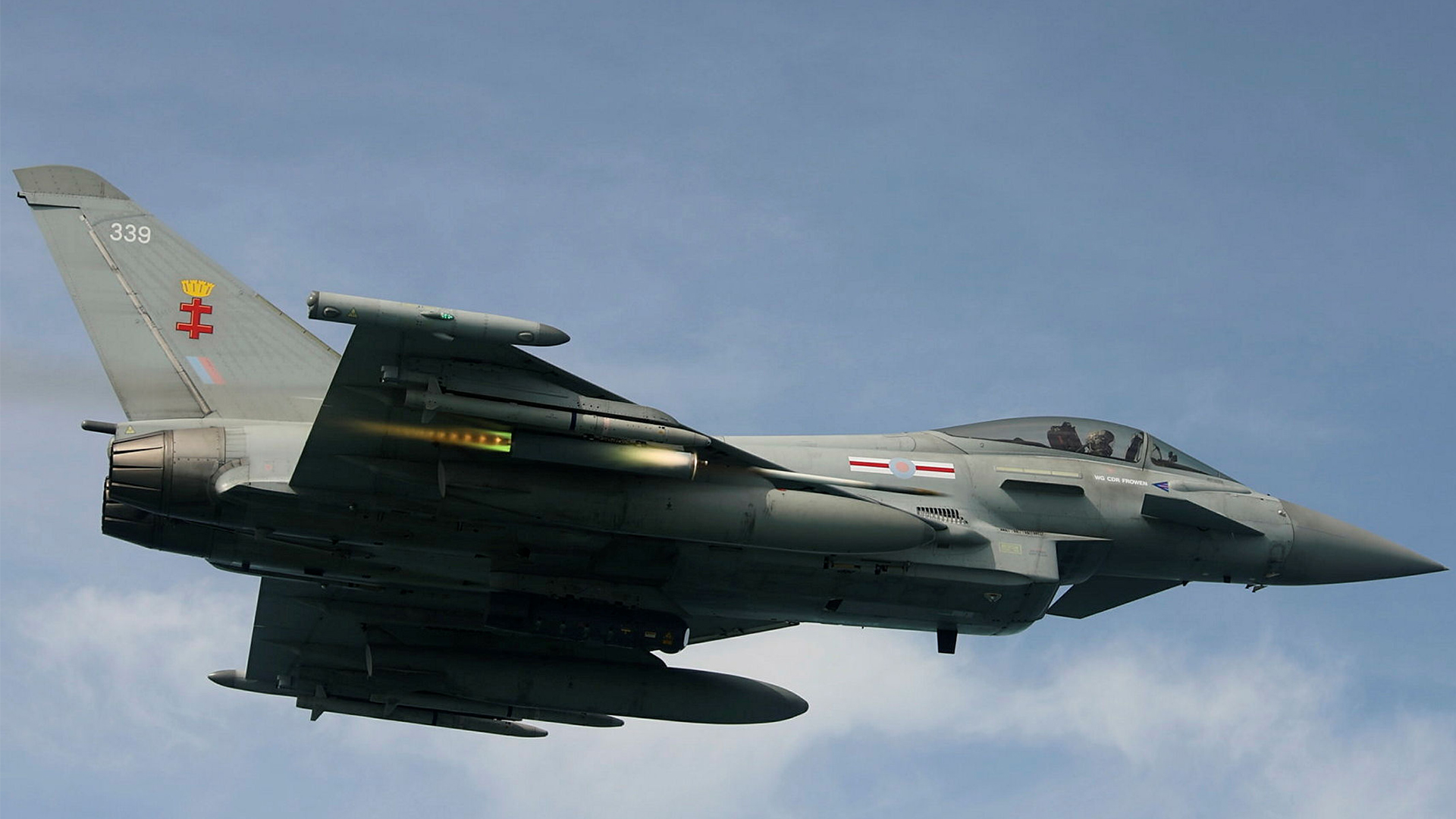 This Typhoon FGR4 from XLI Test and Evaluation Squadron opens fire at an aerial target simulating an enemy drone - the system is now operational (Picture: MOD)
