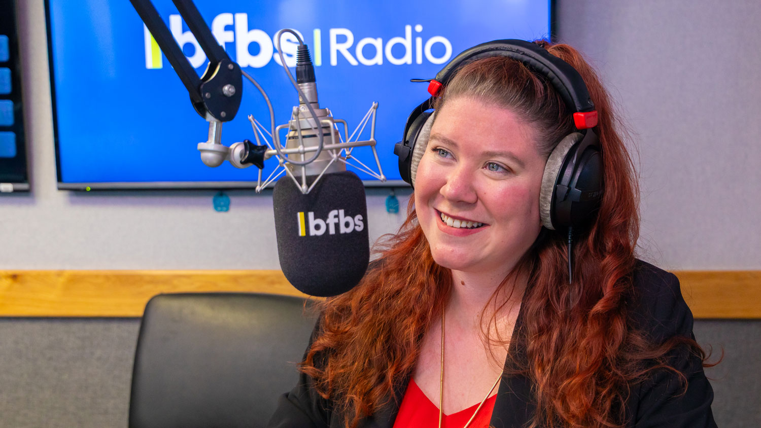 BFBS Radio broadcaster Danni Griffiths presents the UK breakfast show