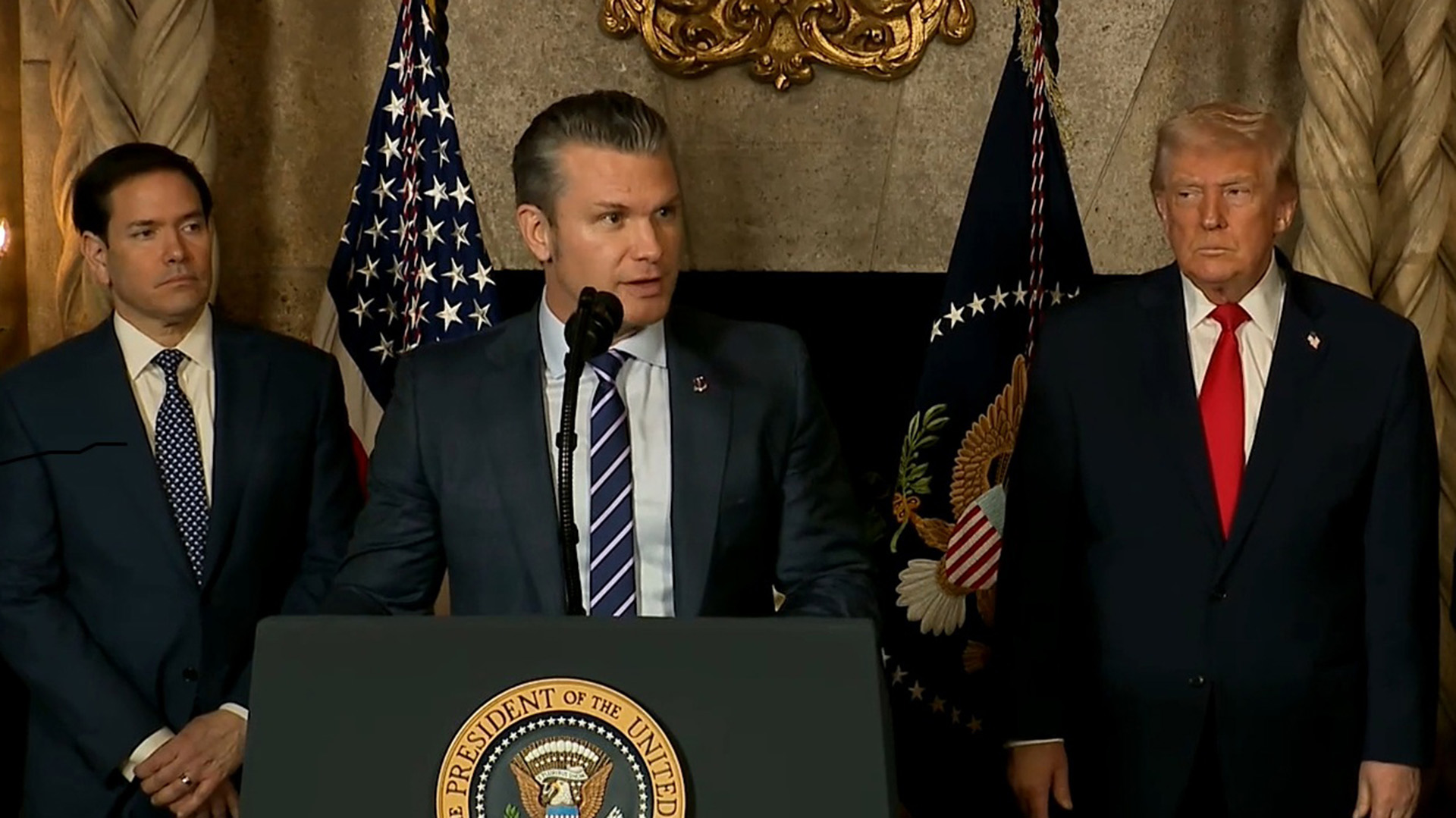 US secretary of war Pete Hegseth alongside President Trump during the Golden fleet announcement