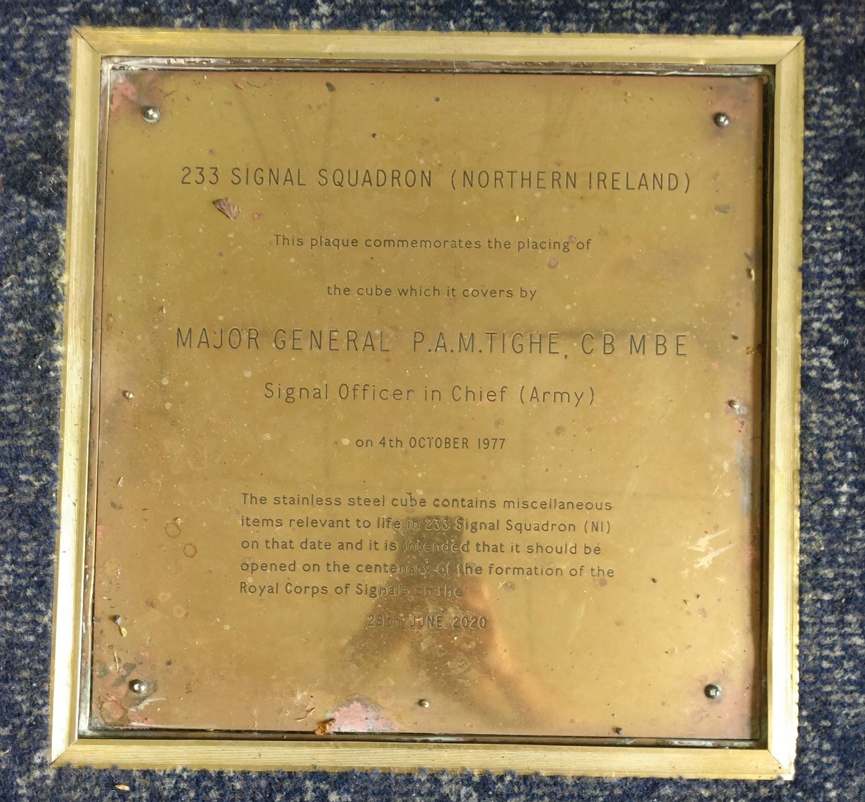 233 Squadron time capsule plaque. Credit Royal Signals